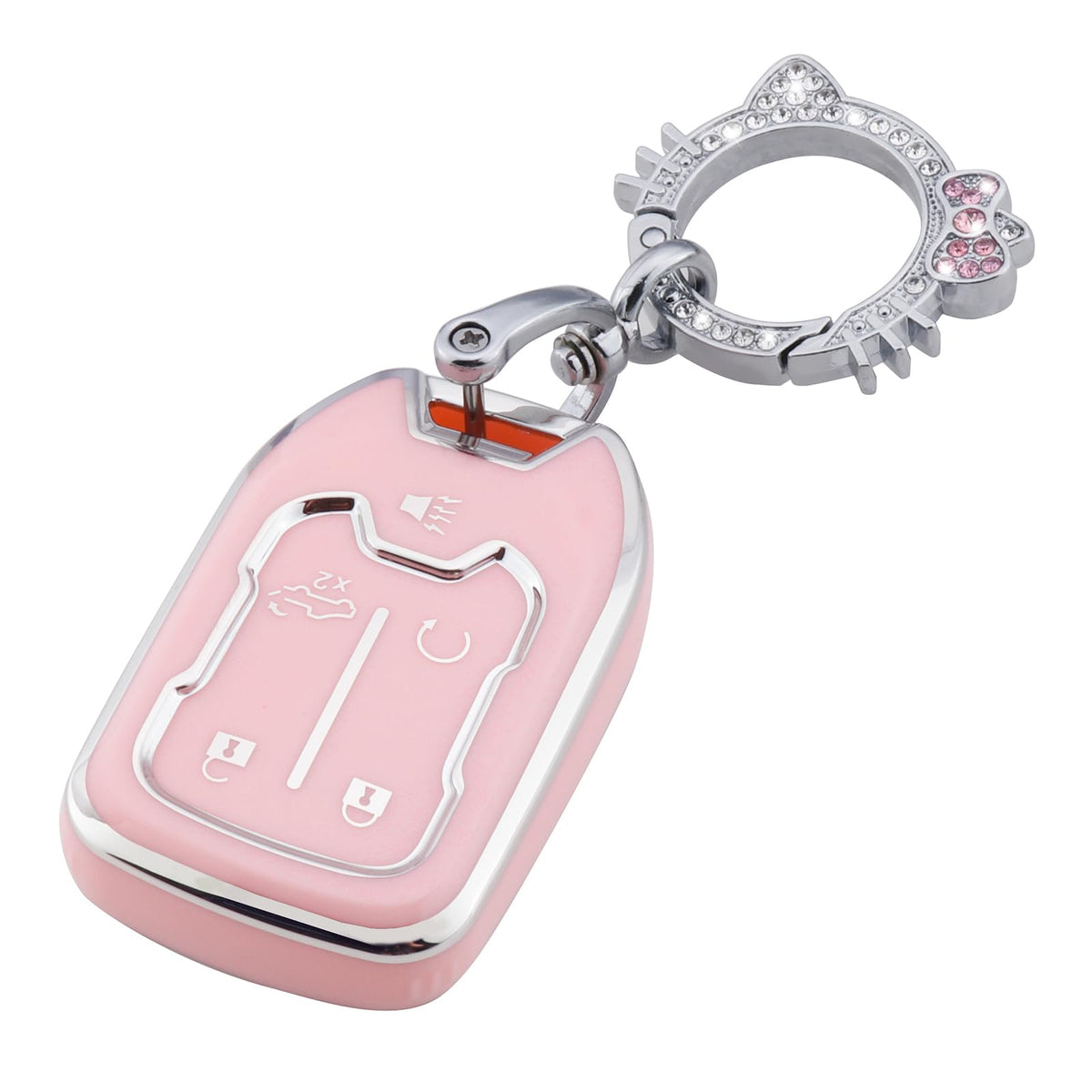 Pangpai Pink Key Fob Cover for Chevy GMC, Soft TPU Key Case Protection with Bling Keychain Fit for Silverado GMC Sierra 1500 250
