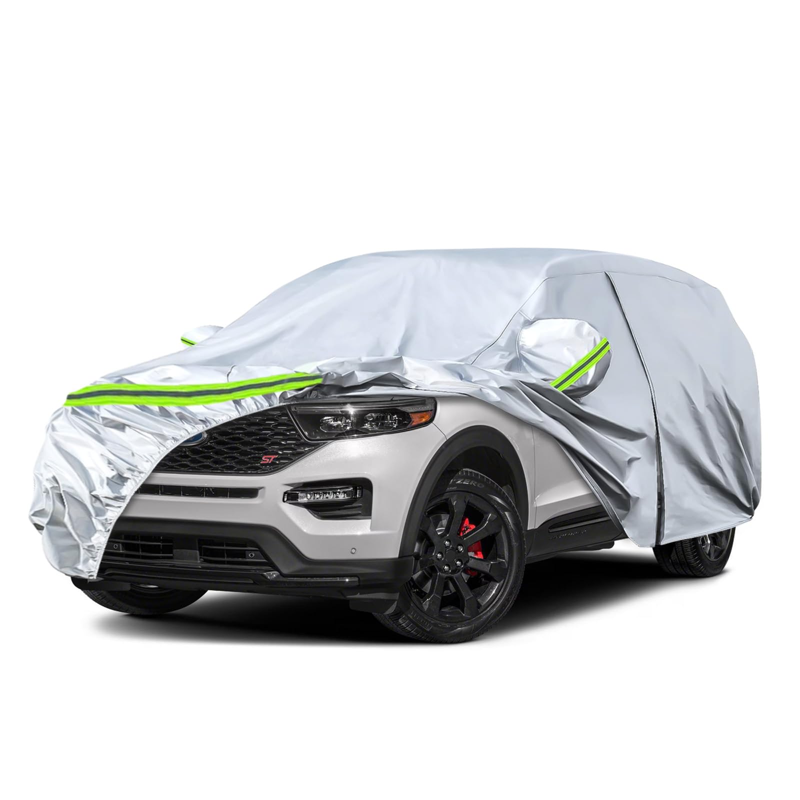 Waterproof Car Covers Replace For 2011-2025 Ford Explorer, 6 Layers Silver All Weather Car Cover With Zipper Door & Windproof Ba