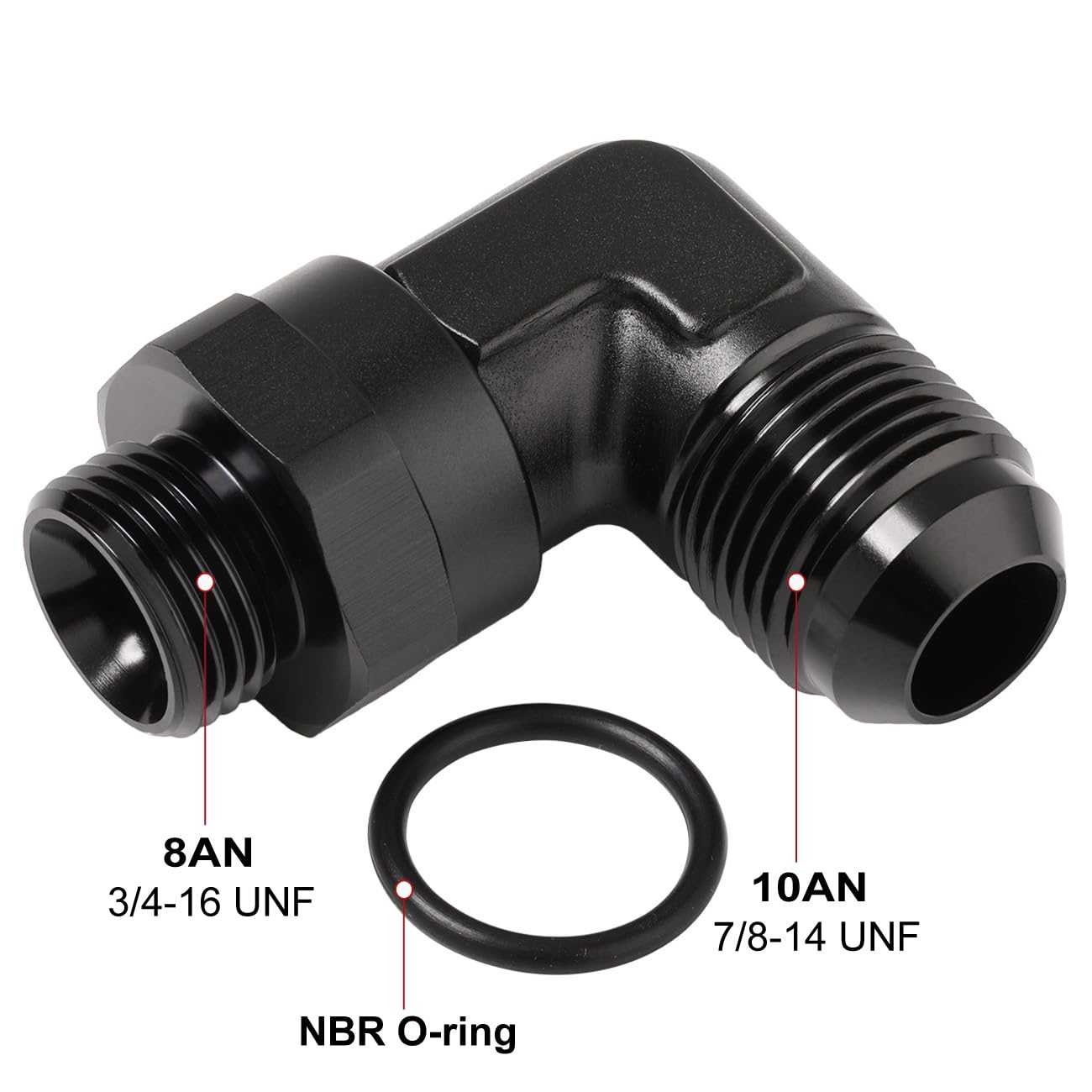 Podavelle 10An Male Flare To 8An -8 Orb O-Ring Boss 90 Degree Swivel Fitting Adapter Aluminum Black