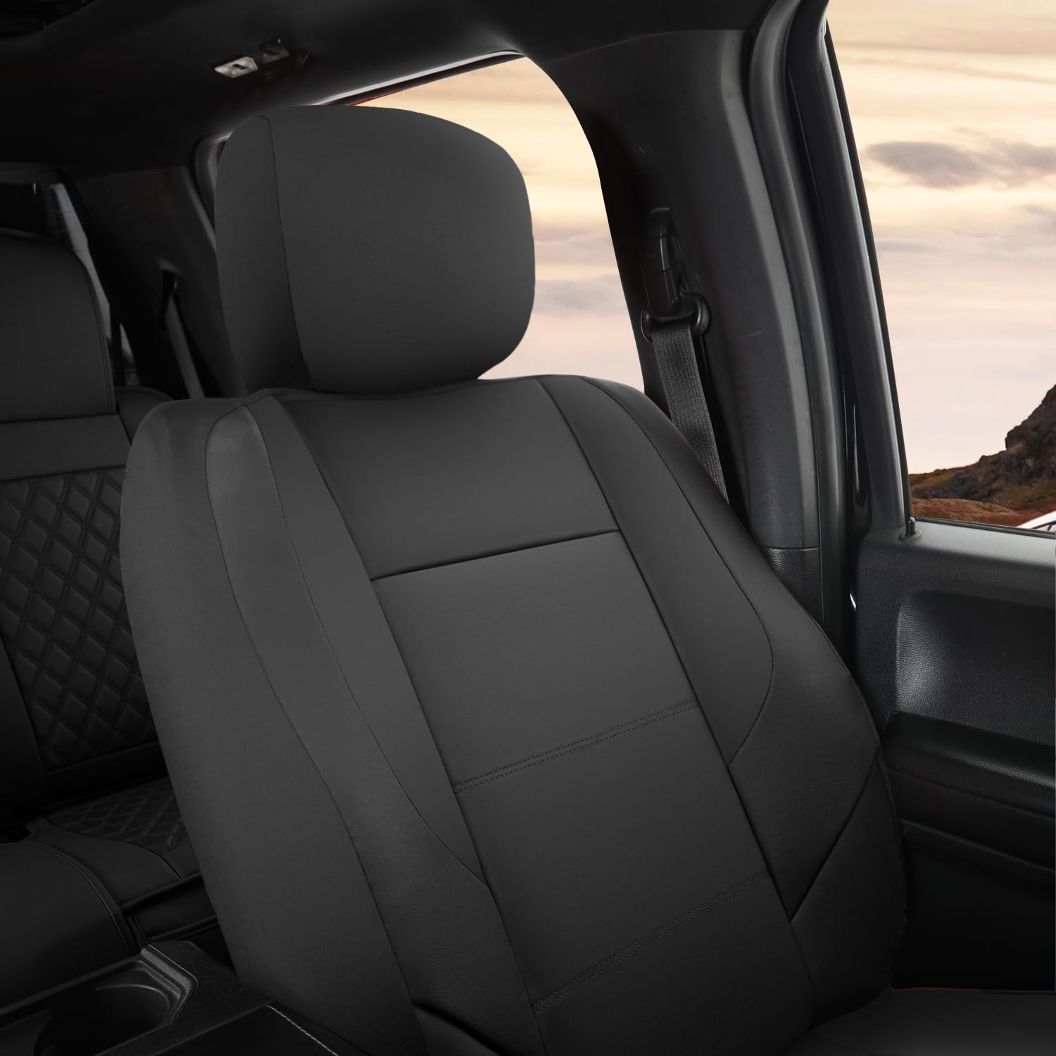 Giant Panda Front Car Seat Cover Customized Fit Chevy Silverado 1500 2500 3500 Trucks Seat Protectors (Black)