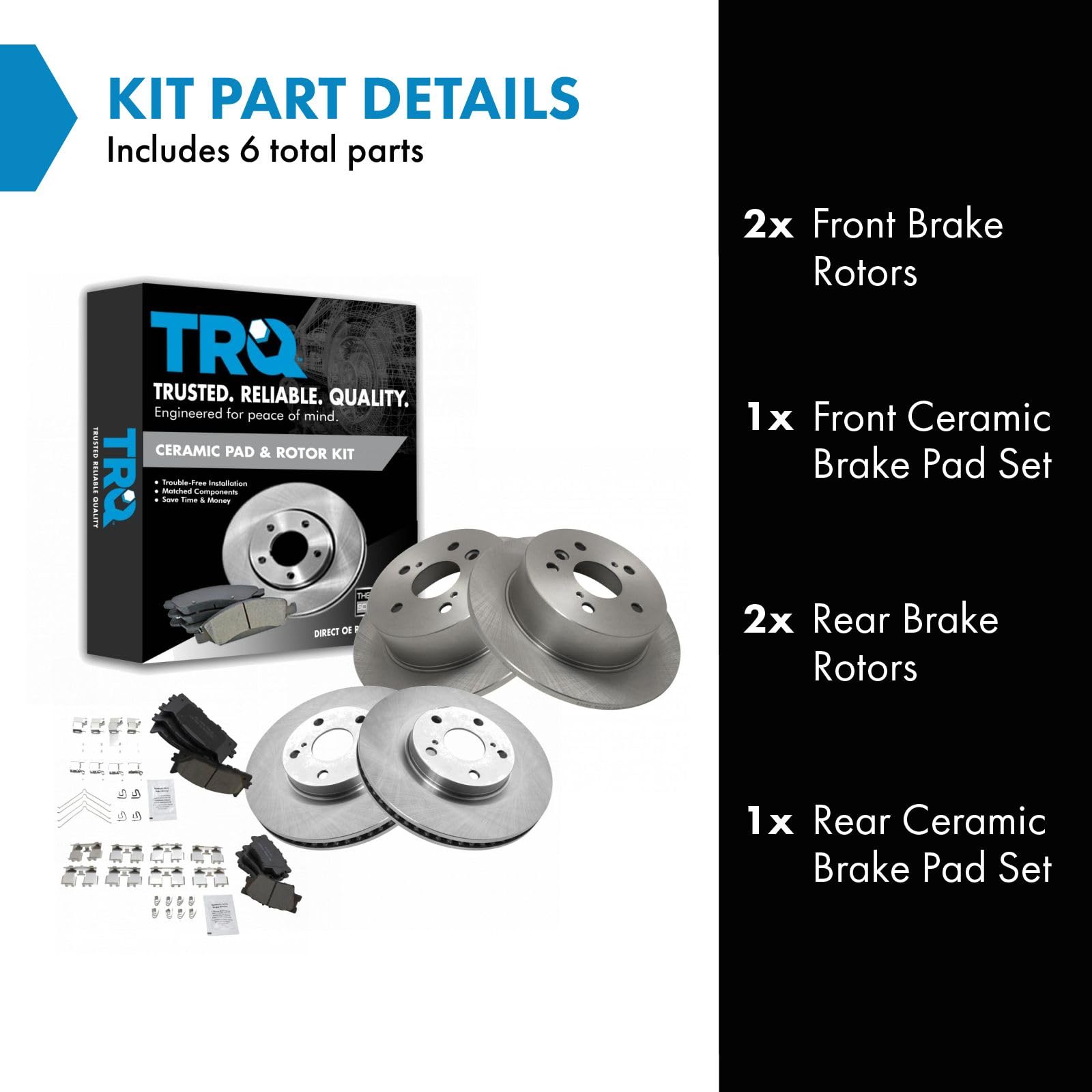 Trq Front And Rear Brake Pad & Rotor Kit Brake Pads Brake Rotor Ceramic Compatible With 2007-2012 Lexus Es350 2008-2012 Toyota A
