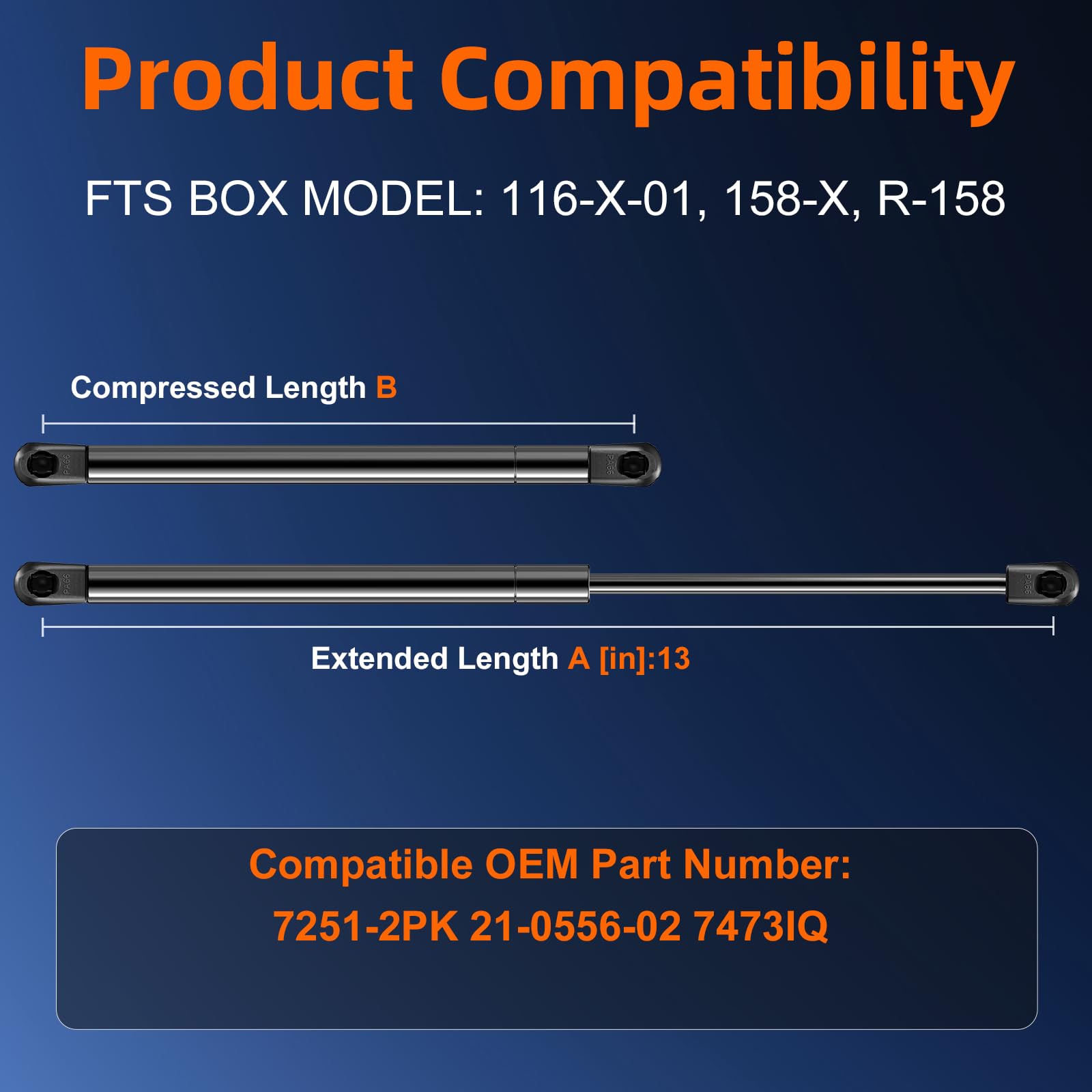 Qty (2) 13In 7251-2Pk Tool Box Gas Shock Strut For Weather Guard Steel And Aluminum Saddle Box, 21-0556-02 7473Iq Lift Support F
