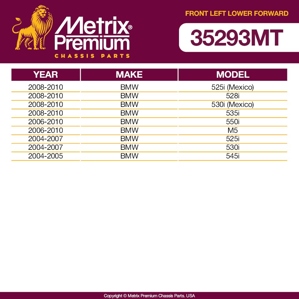 Metrix Premium Chassis Parts - Front Left Lower Forward Control Arm W Ball Joint & Bushing Assembly Fits 08-10 Bmw 525I (Mexico)