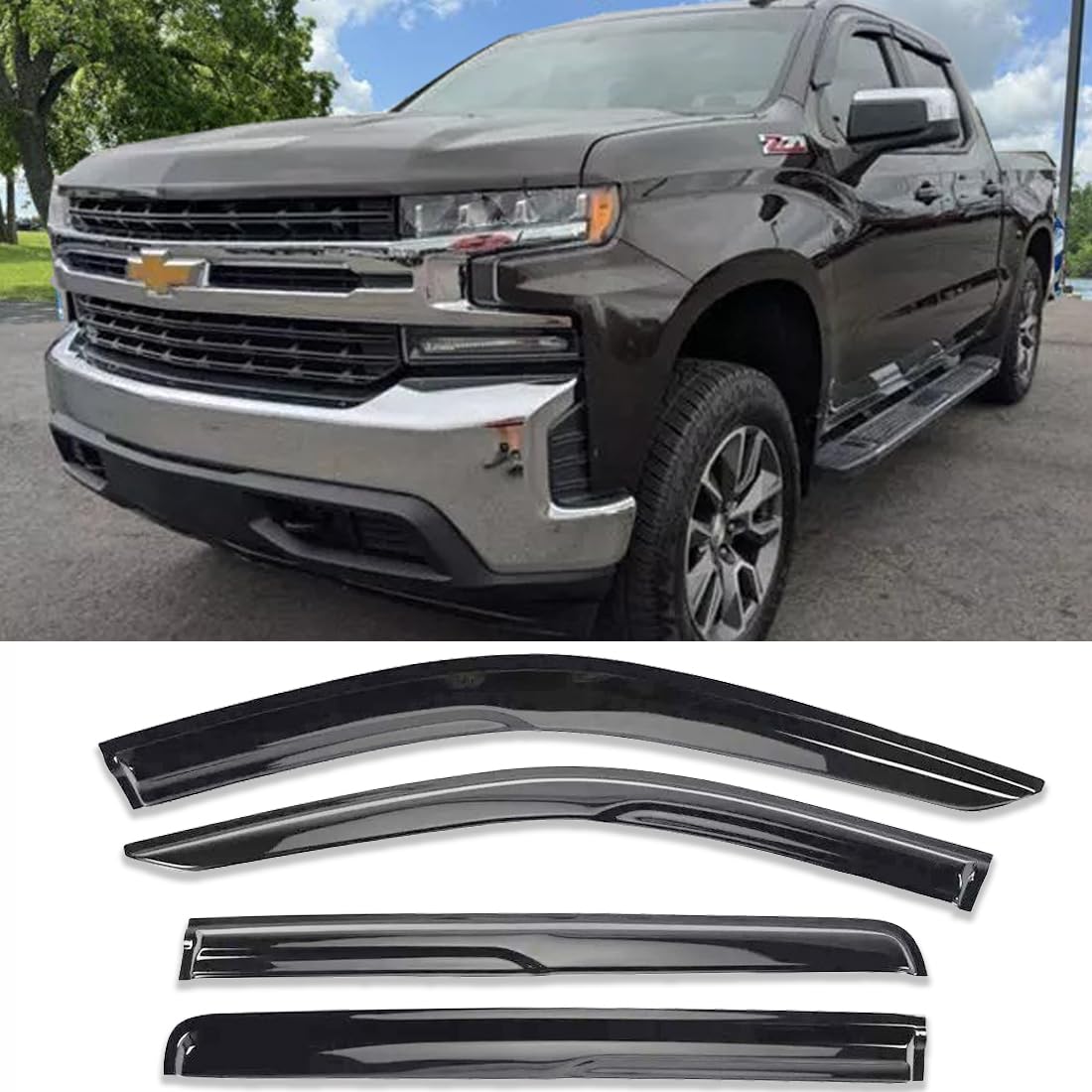 Side Window Visors Wind Deflectors Compatible With Chevrolet Silverado 1500 Crew Cab & For Gmc Sierra 1500 Crew Cab, Rain Guards