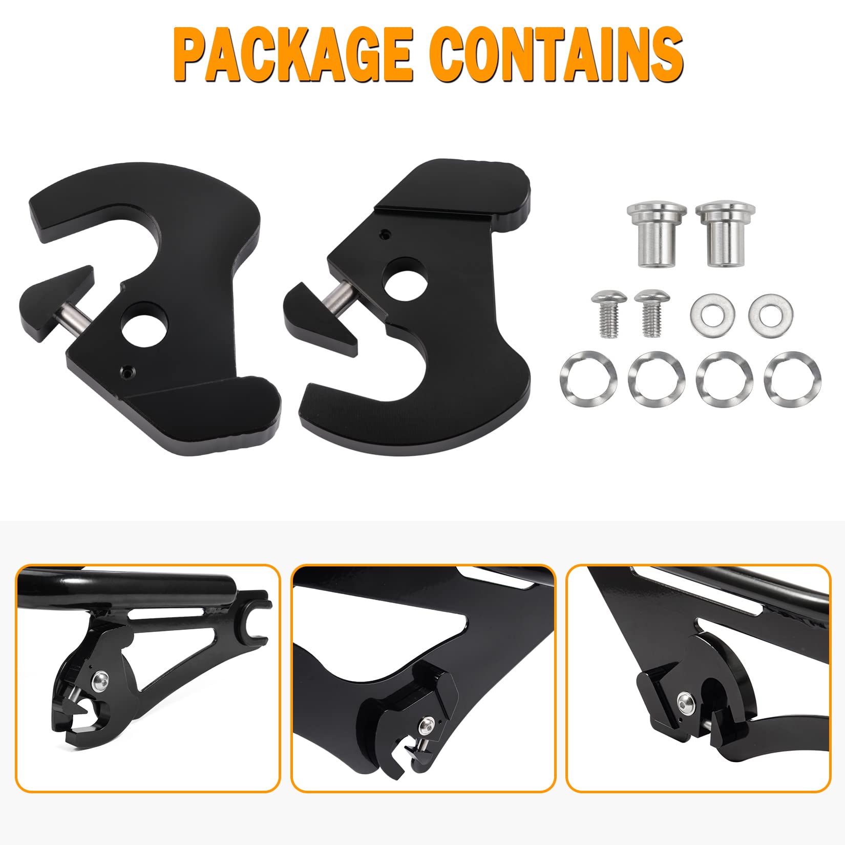 PBYMT Black Detachable Mounting Luggage Rack Latch Clips Compatible for Harley Davidson Softail Sportster Touring Street Glide R