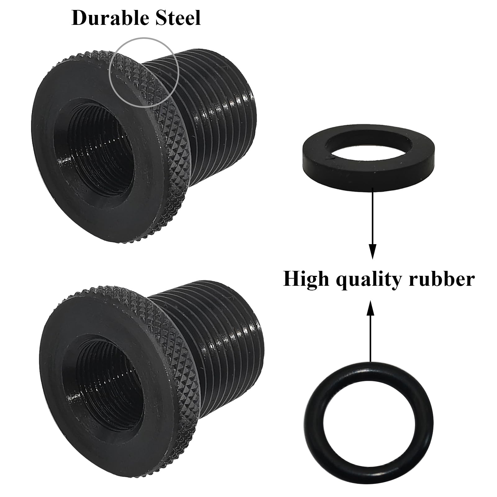 2Pcs Thread Adapters With 4Pcs Washers, 1/2 * 28-3/4 * 16, Black