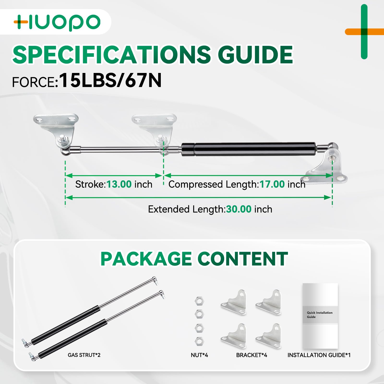 Huopo 30 Inch 15Lb/67N Gas Strut Shock Spring Lift Support For Rv Bed Storage Heavy Duty Lid Basement Door Boat Hatch, Set Of 2