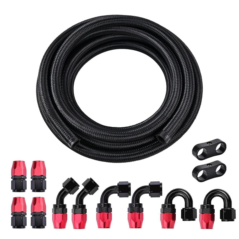 Evil Energy 8An Nylon Braided Fuel Line Kit, An8 Fuel Hose Kit Cpe 20Ft Black&Red