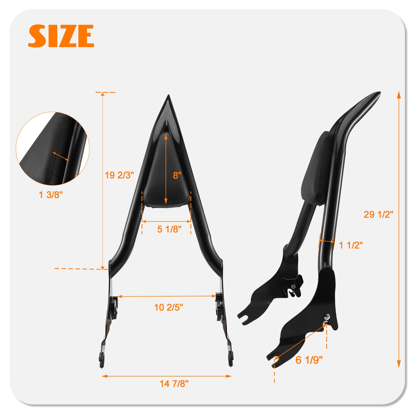 Eumti Sissy Bar For Harley Davidson Touring 28' Detachable Rear Passenger Backrest Quick Release Compatible With Road King Road Glide Street Glide Electra Glide Road King 2009-2024