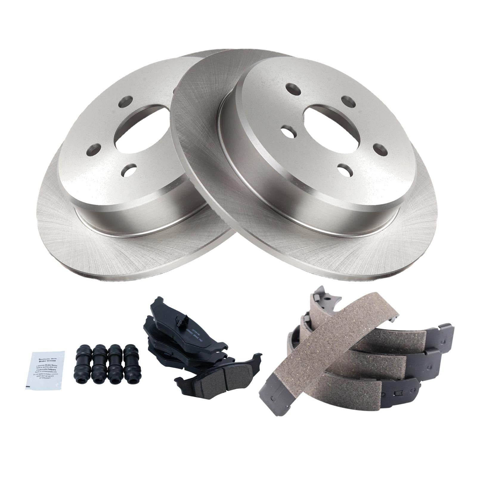 Trq Rear Brake Pad & Rotor Kit Brake Pads Brake Rotor Parking Brake Shoe Set Ceramic Compatible With 2001-2005 Chrysler Sebring