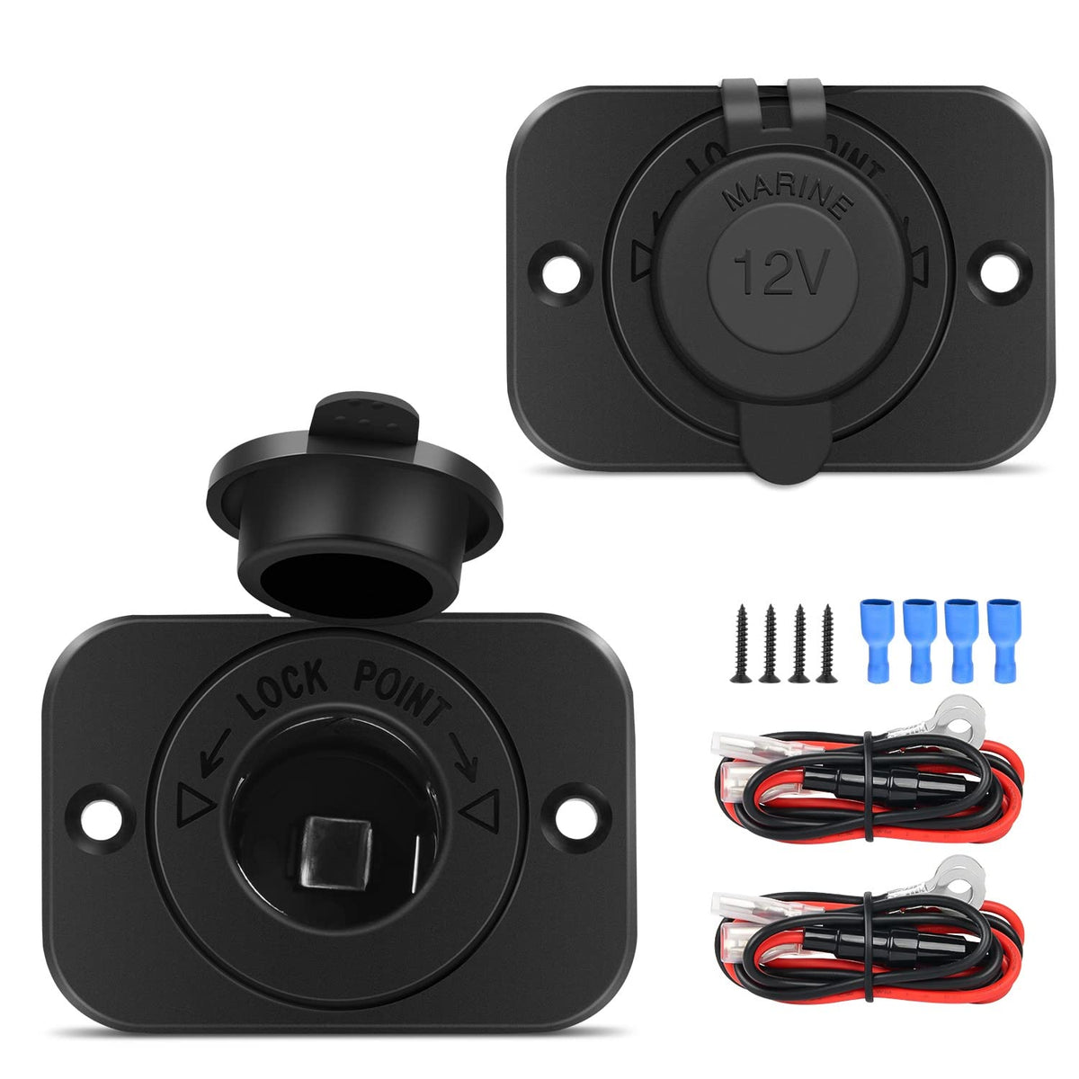 Nilight 2 Pack Car Cigarette Lighter Socket DC 12V Waterproof Power Outlet Adapter Replacement with Terminals Wires and Screws f