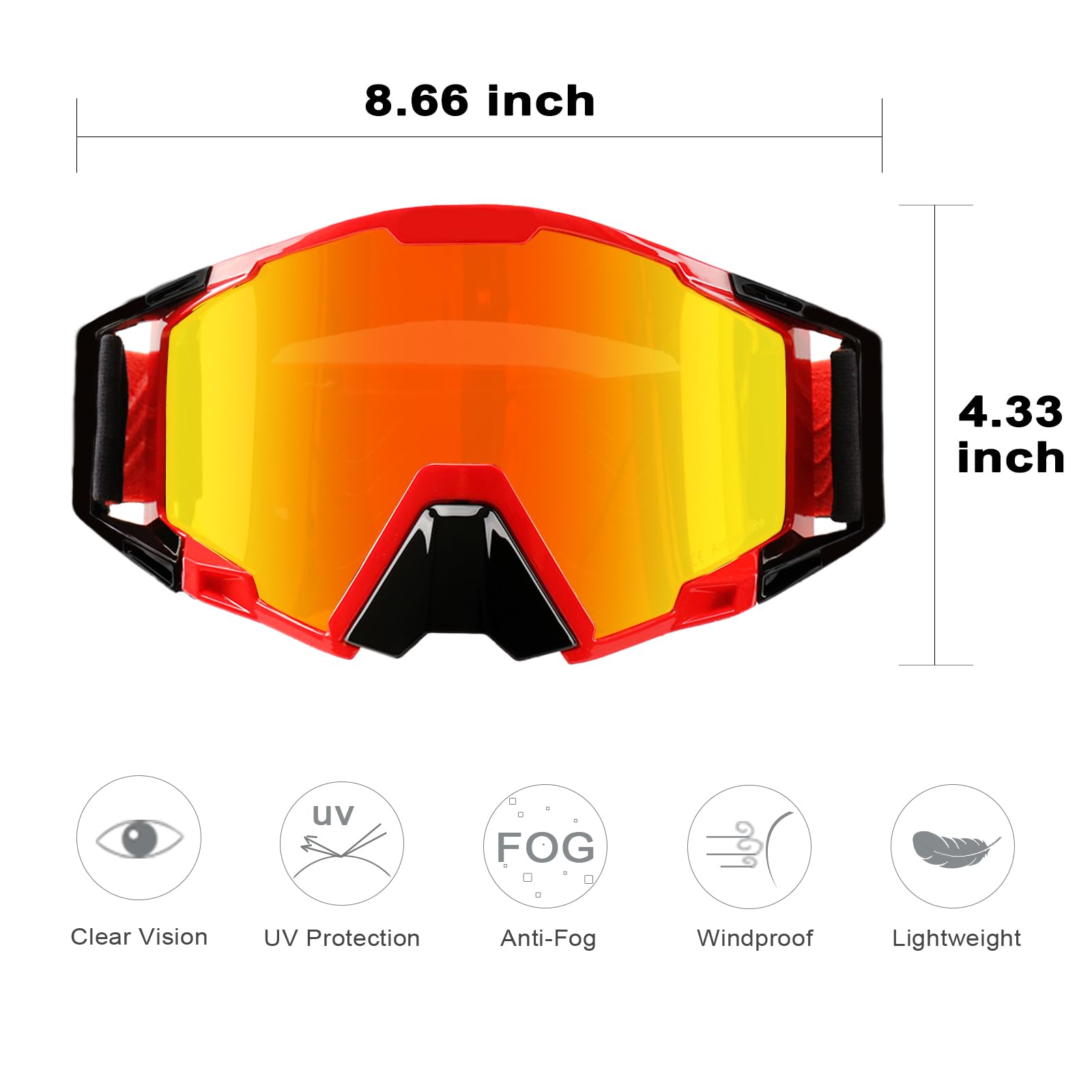 Nenki Dirt Bike Goggles Motocross Goggles With Nose Cover Mx Goggles Atv Off Road Dirtbike Goggles For Unisex Adult (Red Lens)
