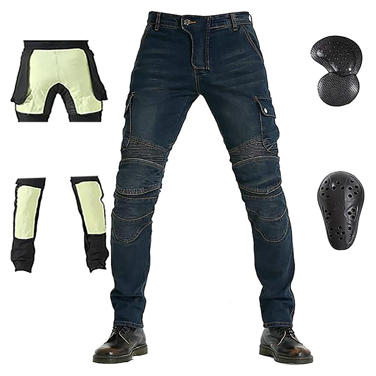 LOMENG Motorcycle Pants Riding Jeans Motorbike Racing Pants all Season with CE Knee Hip Removable Armored for Men Blue 30