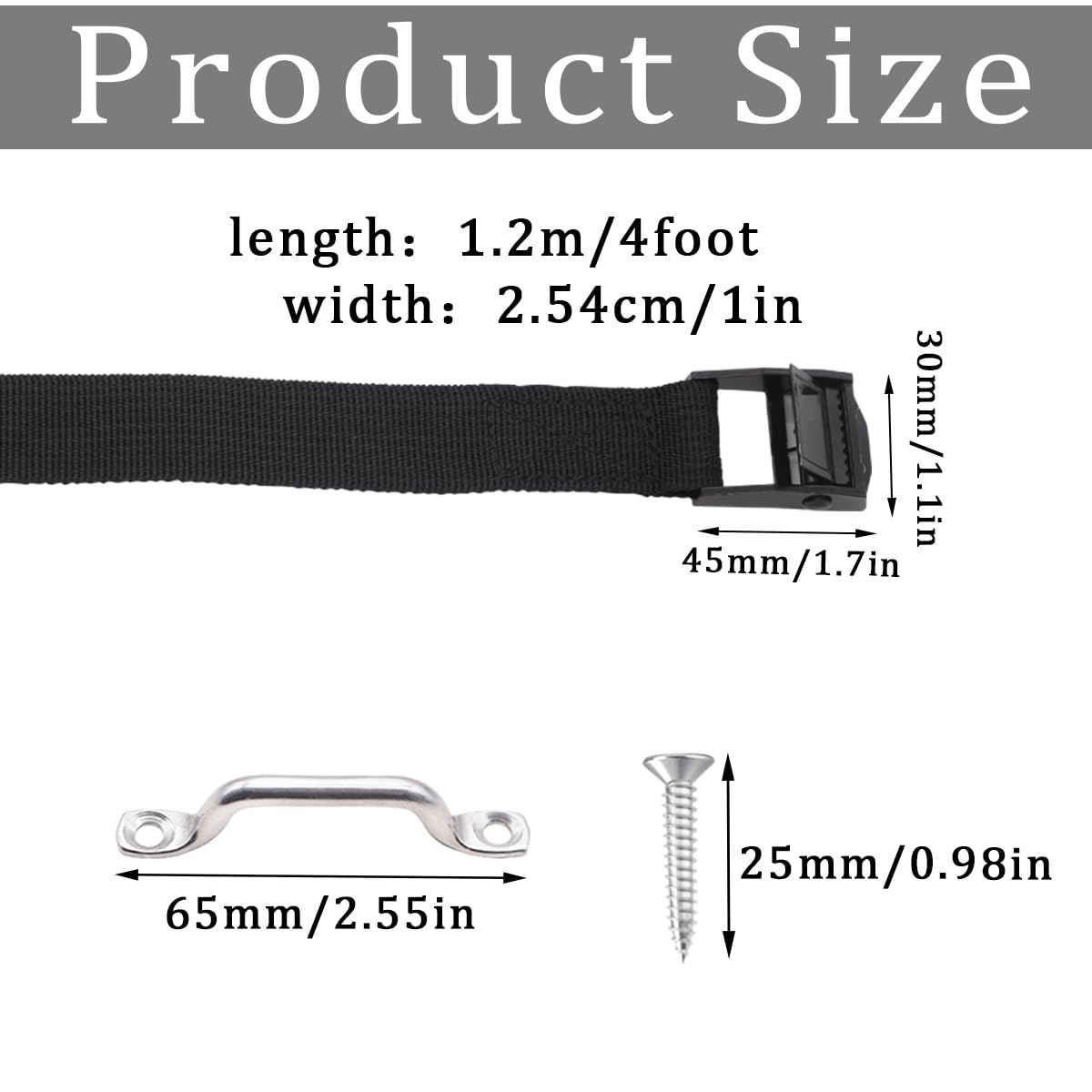 Ruibapa 1'' X 48''(4Ft) Battery Tie Down Strap Kit With Stainless Steel Cam Buckle, Stainless Steel Bracket And Ss Screws For Bo