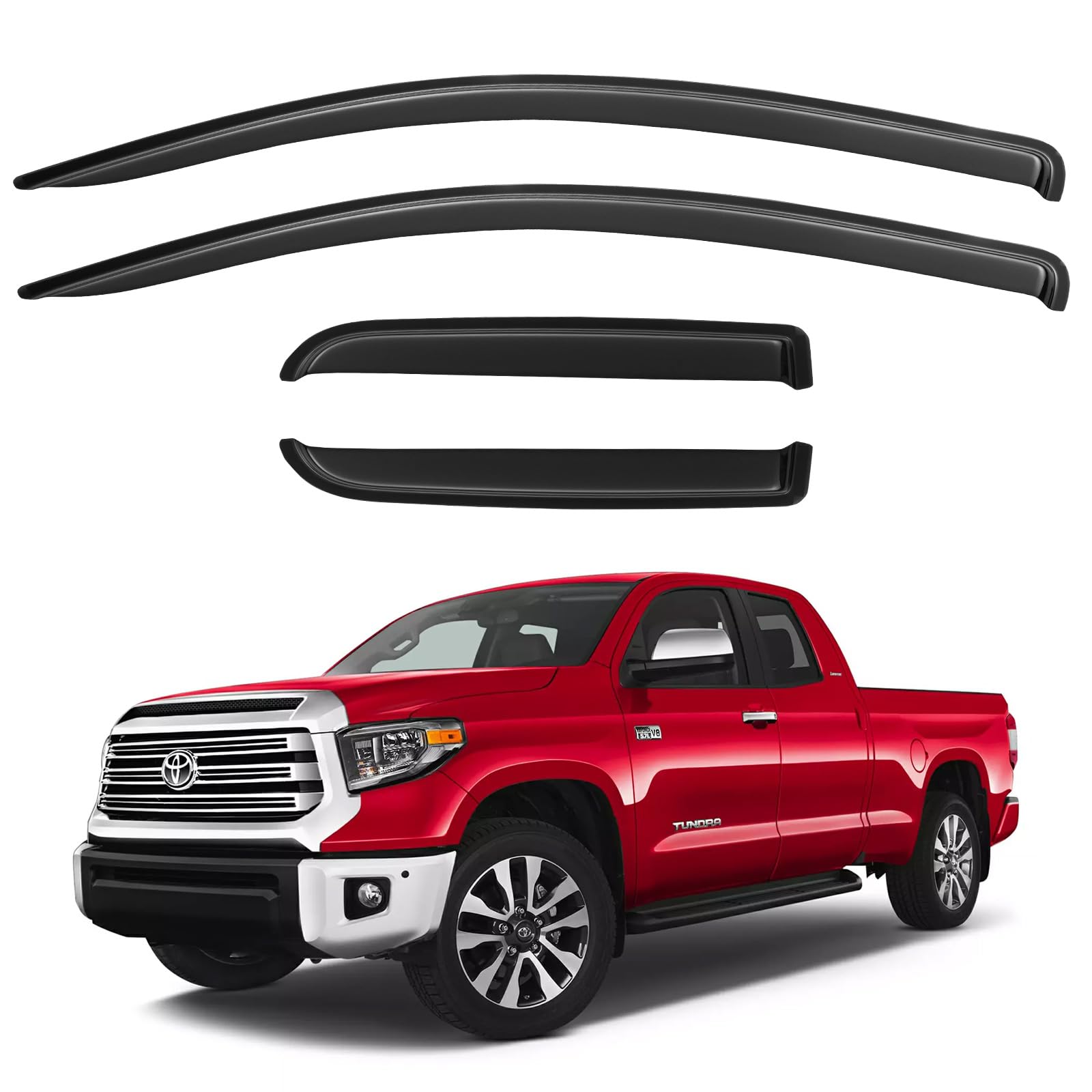 Cxdar Window Rain Guards Visors Shield For 2007-2021 Toyota Tundra Double Cab, Out-Channel Window Vent Wind Shades Deflectors Fo