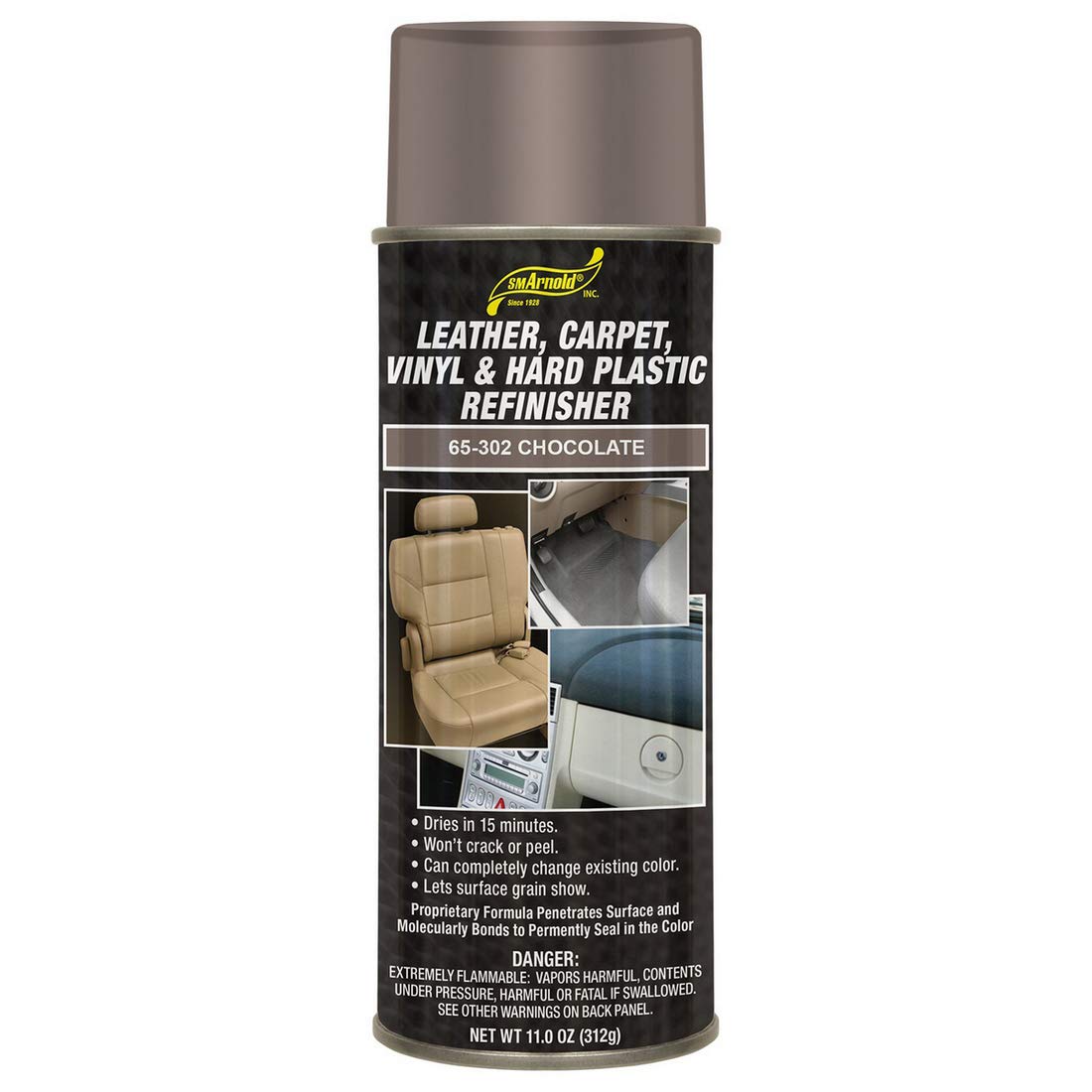 Sm Arnold Refinishing Spray Paint - Chocolate 11 Oz. - For Leather, Carpet, Vinyl, Metal, Plastic, Polycarbonate, Polypropylene,