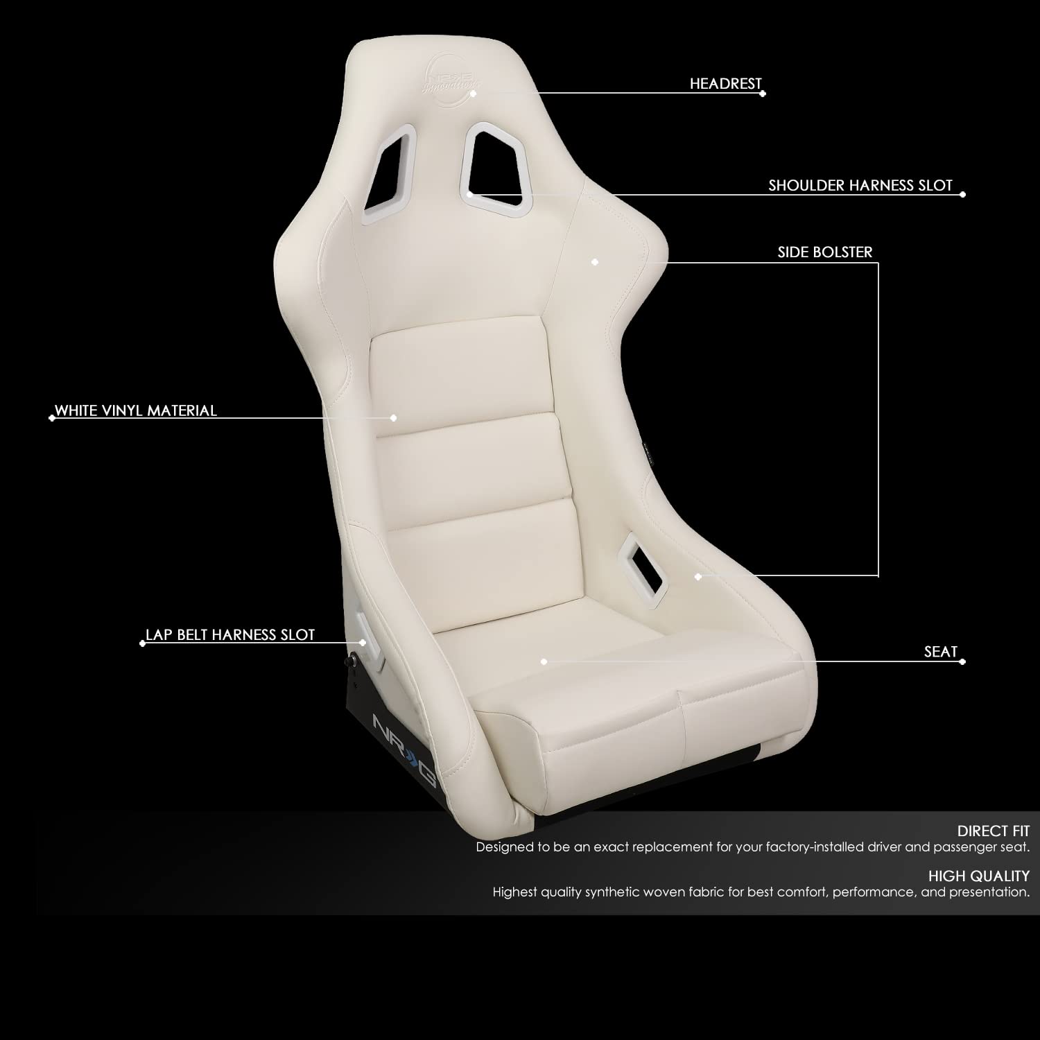 Nrg Innovations Frp-302Wt-V Universal Vinyl Fixed Back Bucket Racing Seat With Bottom Mount Bracket(Large), White Seat Cover, 21