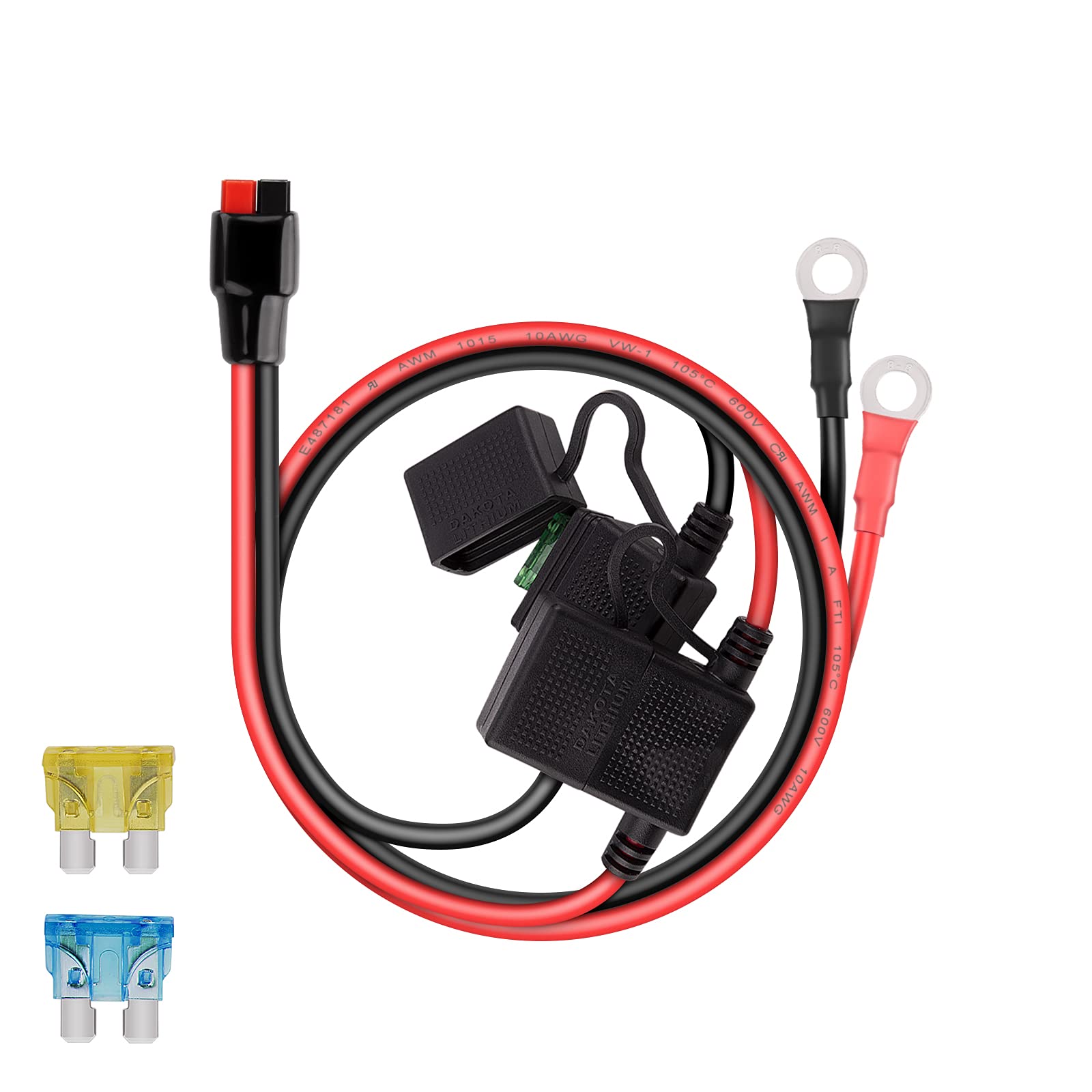 Igreely Dual Positive/Negative Atc Style Fuse Holder 10Awg Wire With Ring Terminals And 45A Connectors For Automotive 2Ft/60Cm