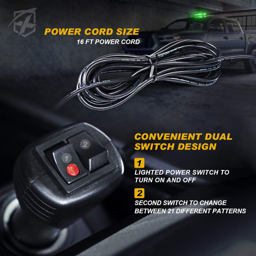 Xprite Green Cob Led Strobe Rooftop Flashing Light Bar Double Side Hazard Warning Beacon Lights W/Magnetic Base For Emergency Vehicles Construction Cars Tow Trucks Tractor Traffic Security