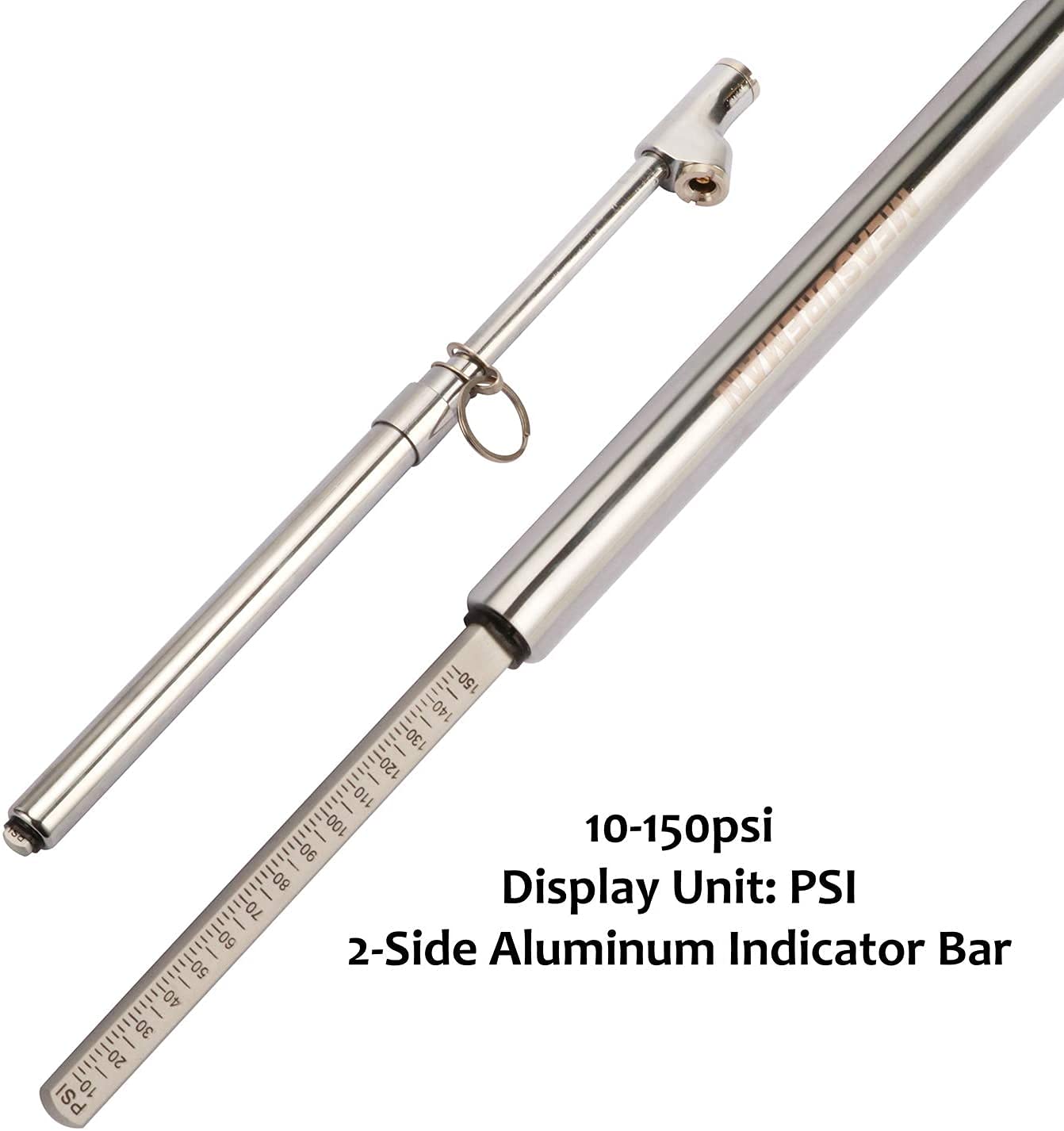 Measureman Heavy Duty Dual Head Truck Tire Gauge 2PC, Solid Brass Body, Aluminum Slide, with Hook, Range 10-150psi