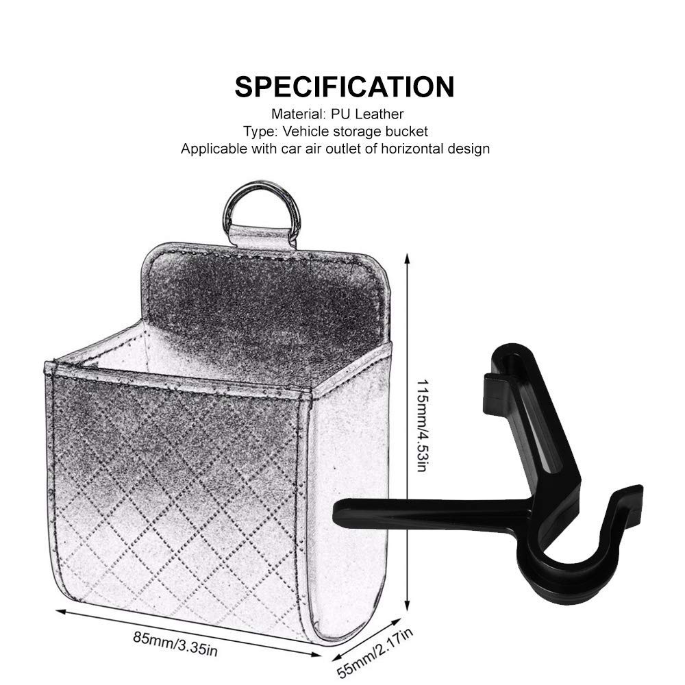 RED SHIELD Car Auto Air Vent Leather Tidy Storage Hanging Bag Case Organizer for Keys, Coin, Cell phone & Glasses. Universal Vehicle Small Bucket with Hook. Keep Your Car Clean & Organized. Black