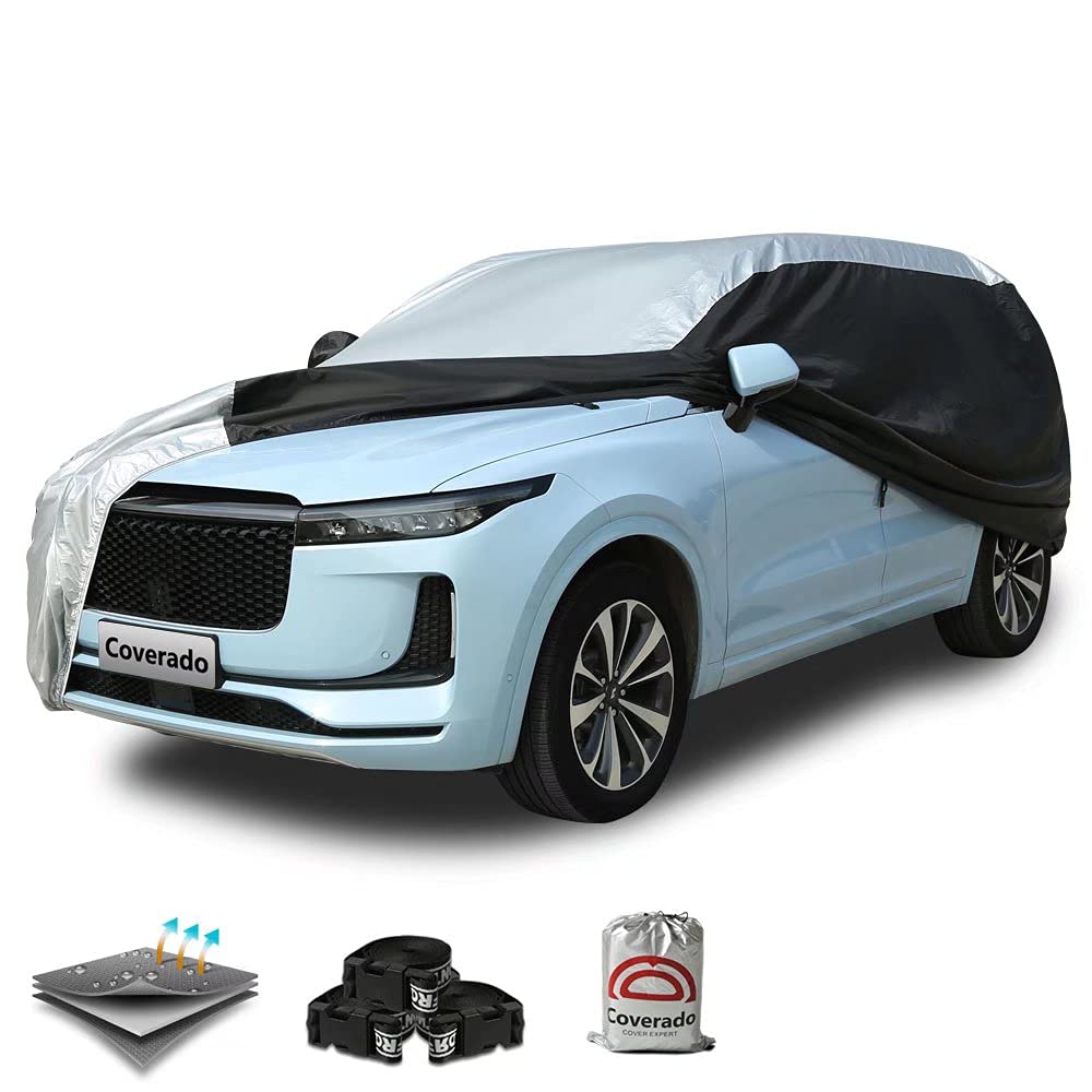 Coverado Suv Car Cover Waterproof All Weather For Automobiles, Outdoor Full Size Cover 210D Rain Sun Uv Protection With Pu Water