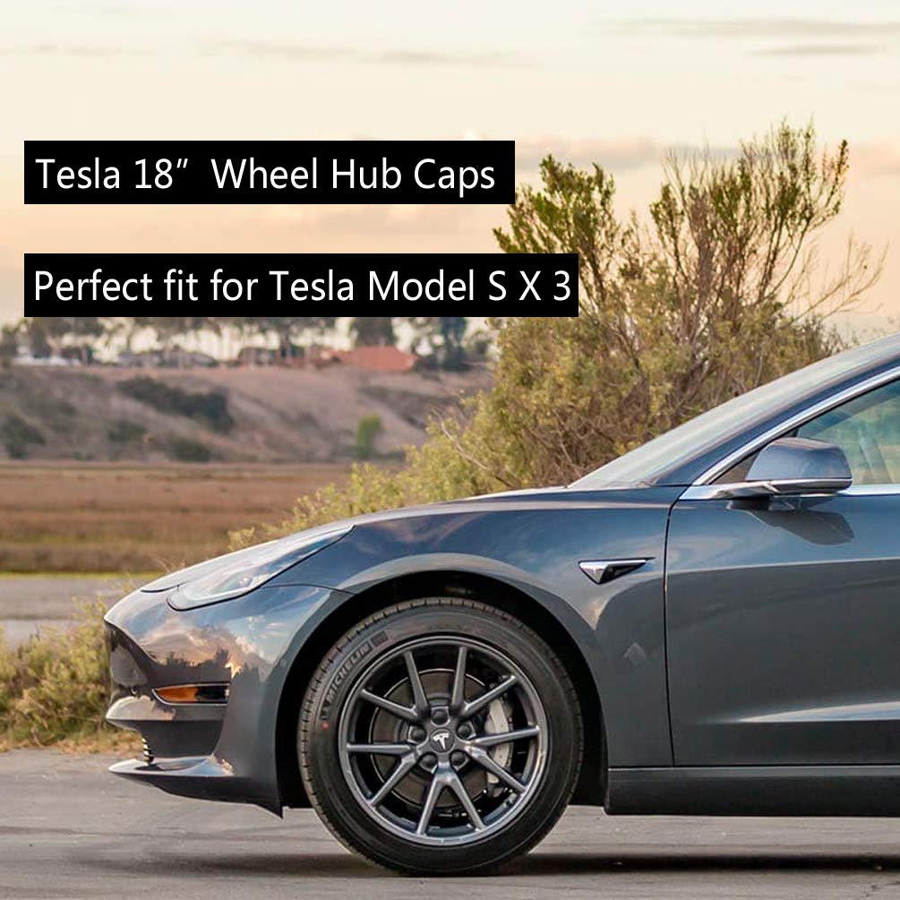 Roccs Compatible With Model 3 S X Set Aero Wheel Cap Kit, Center Logo Emblem Modification Hub Cover W Hub Nut Cap Lug Nut Cover,