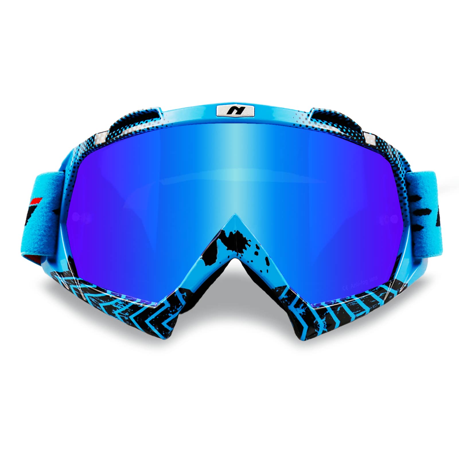 NENKI Dirt Bike Goggles for Adults & Youth, OTG Riding Goggles for MX ATV Motorcycle, Anti-Fog Blue Lens, UV400 Protection
