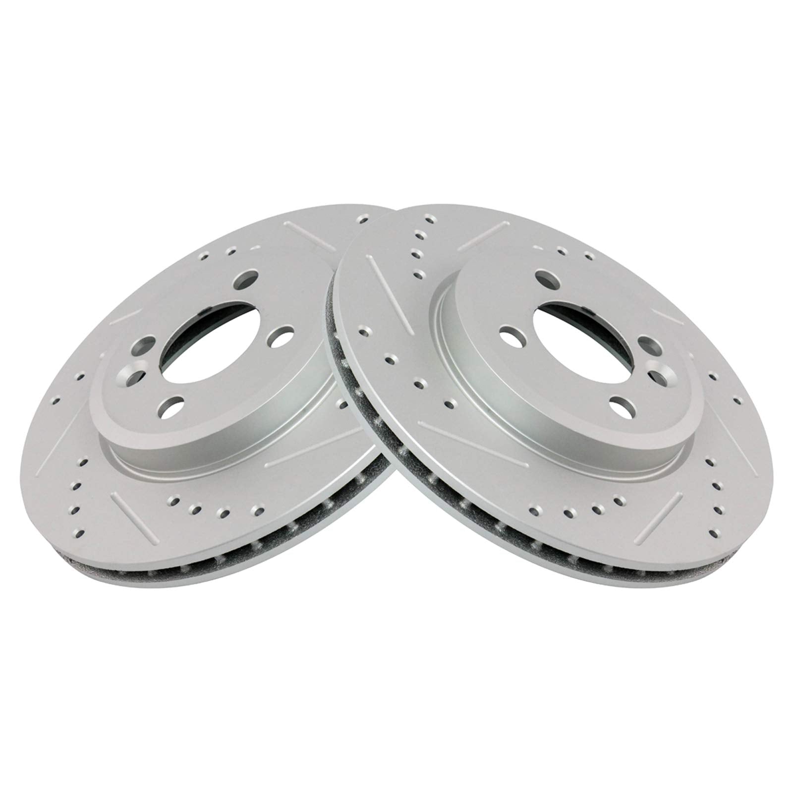 Trq Front Performance Brake Rotors Set Premium G-Coated Cross Drilled & Slotted Compatible With 2007-2015 Mini Cooper