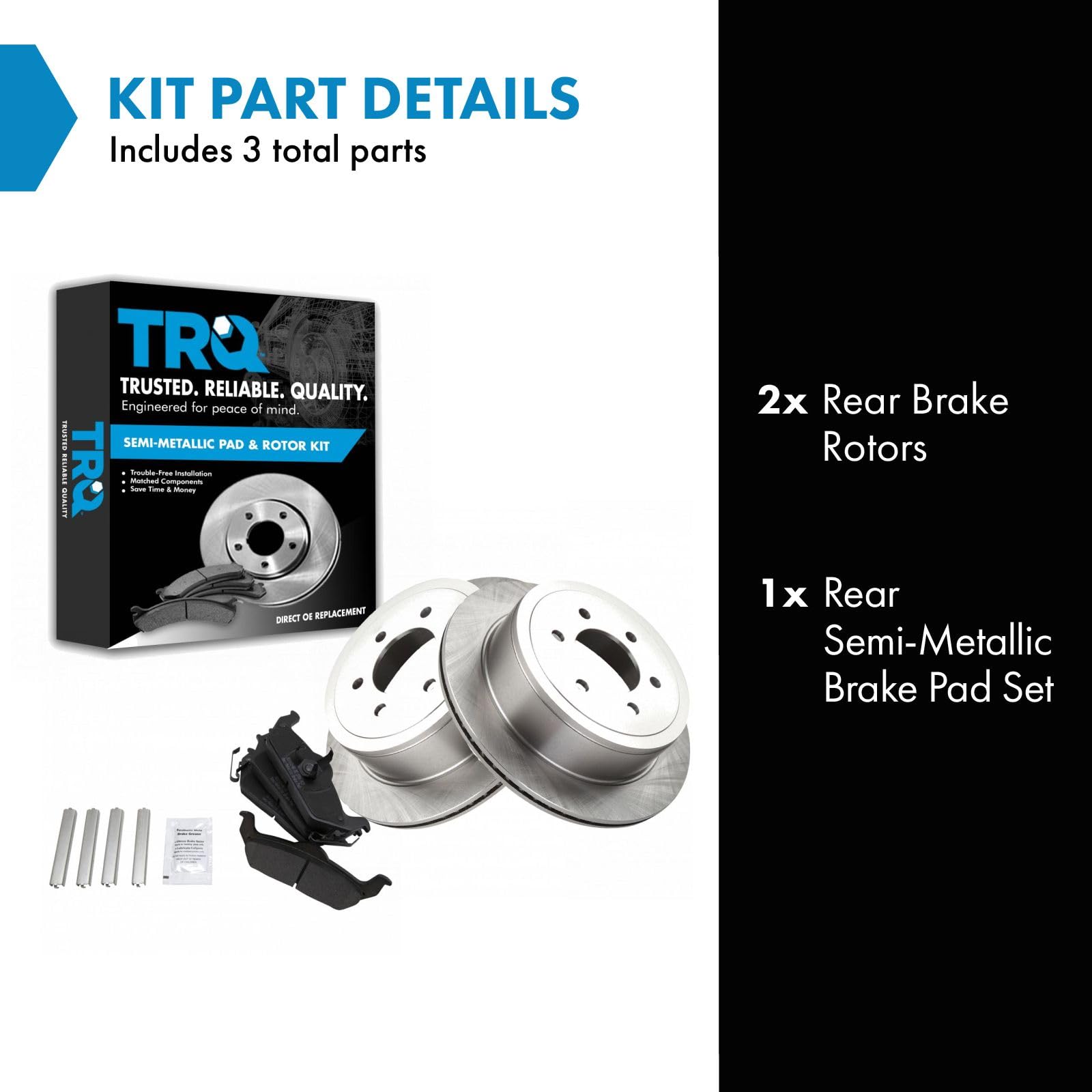 Trq Rear Brake Pad & Rotor Kit Brake Pads Brake Rotor Semi-Metallic Compatible With 2004-2011 Ford F-150 2006-2008 Lincoln Mark