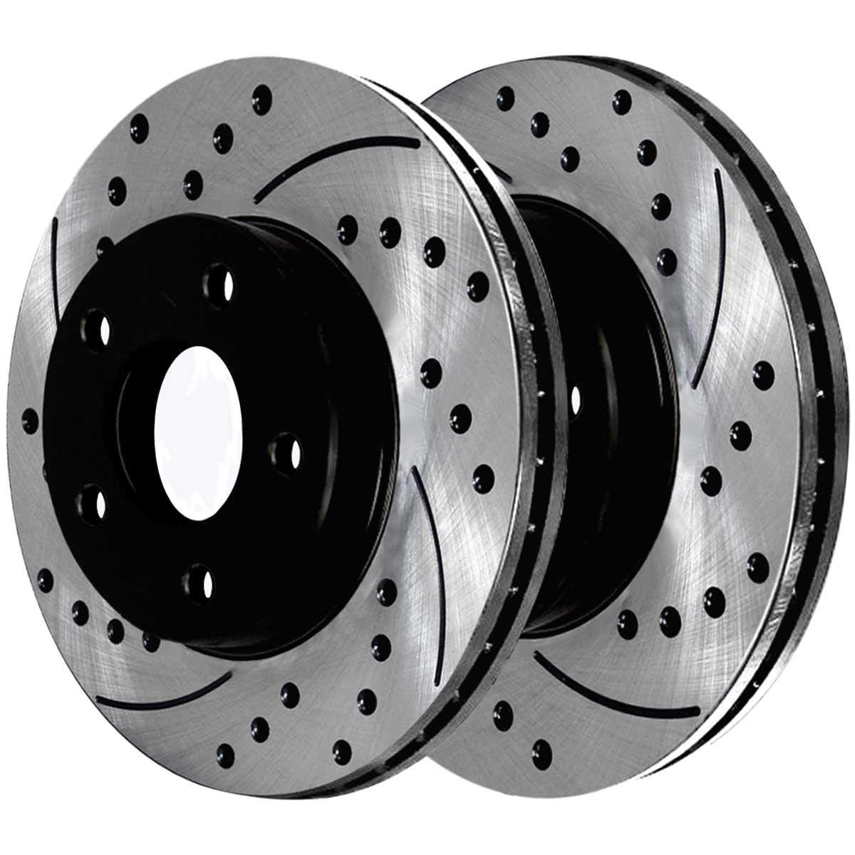 Autoshack Black Hat Drilled And Slotted Brake Rotors With Ceramic Pads Front Brake Rotor Replacement Kit For 2005-2010 Ford Escape 2005-2010 Mercury Mariner 2008-2011 Mazda Tribute Scdpr64125641251047