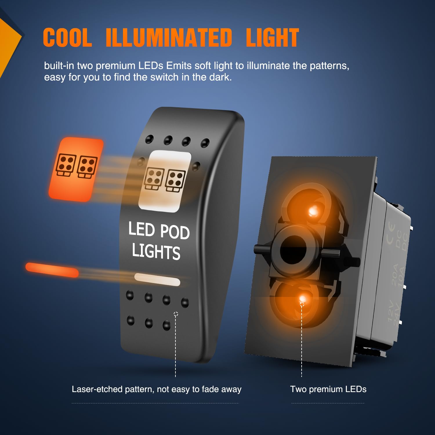 Nilight Utv Led Pod Lights Rocker Switch On Off 5Pin Spst Led Light Bar Switches W/Orange Backlit 12V 24V Toggle Compatible For