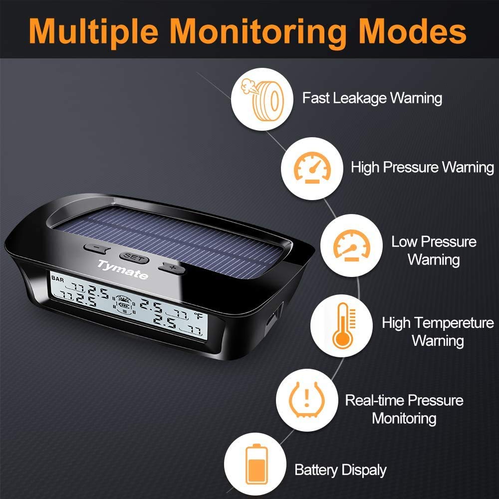 Tymate Rv Tire Pressure Monitoring System - M12-3 Tire Pressure Monitor System (0-87 Psi) With Solar Charge, 5 Alarm Modes, Auto