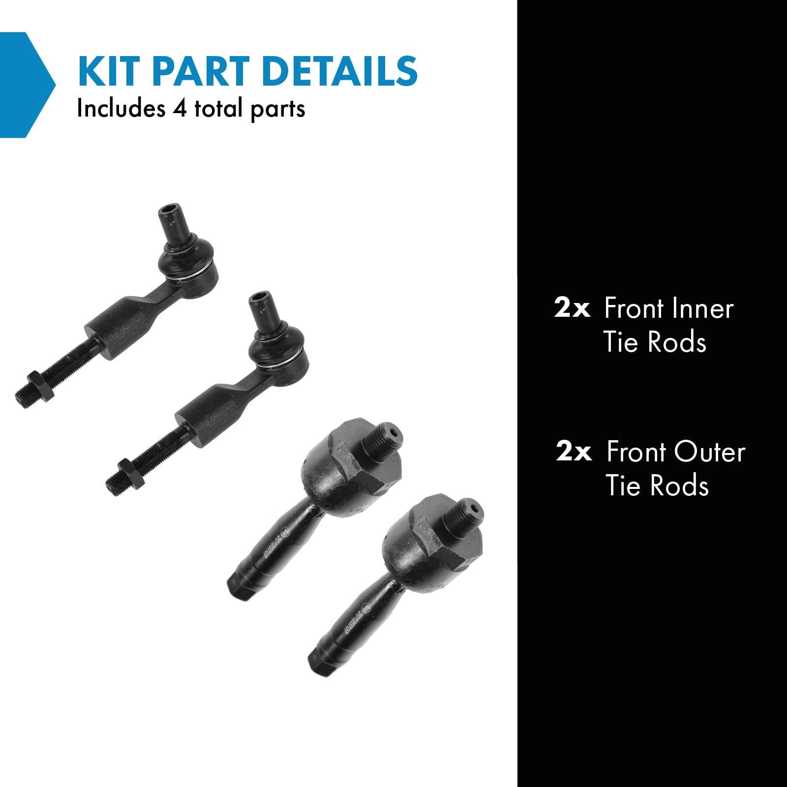 Trq Front Steering Kit Set Of 4 Inner & Outer Tie Rods For Volkswagen Audi