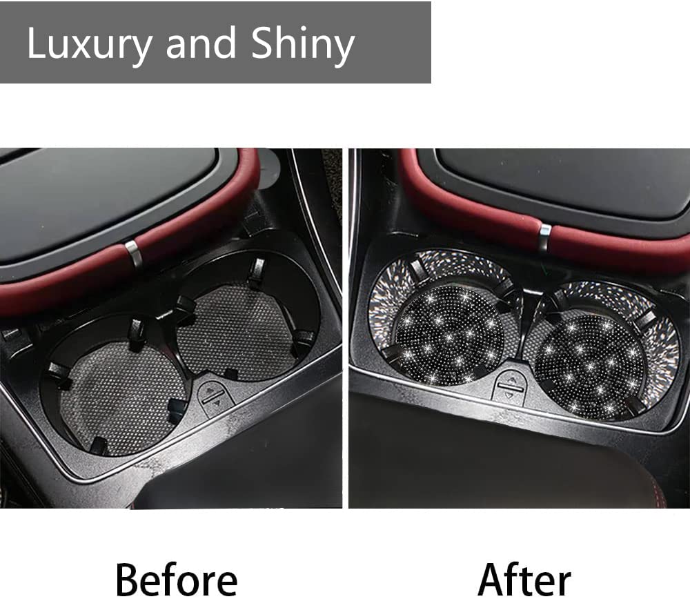 4Pcs Bling Car Coaster, Universal Bling Car Interior Accessories For Women, 2.75 Inch Silicone Anti-Slip Shockproof Fashion Vehi