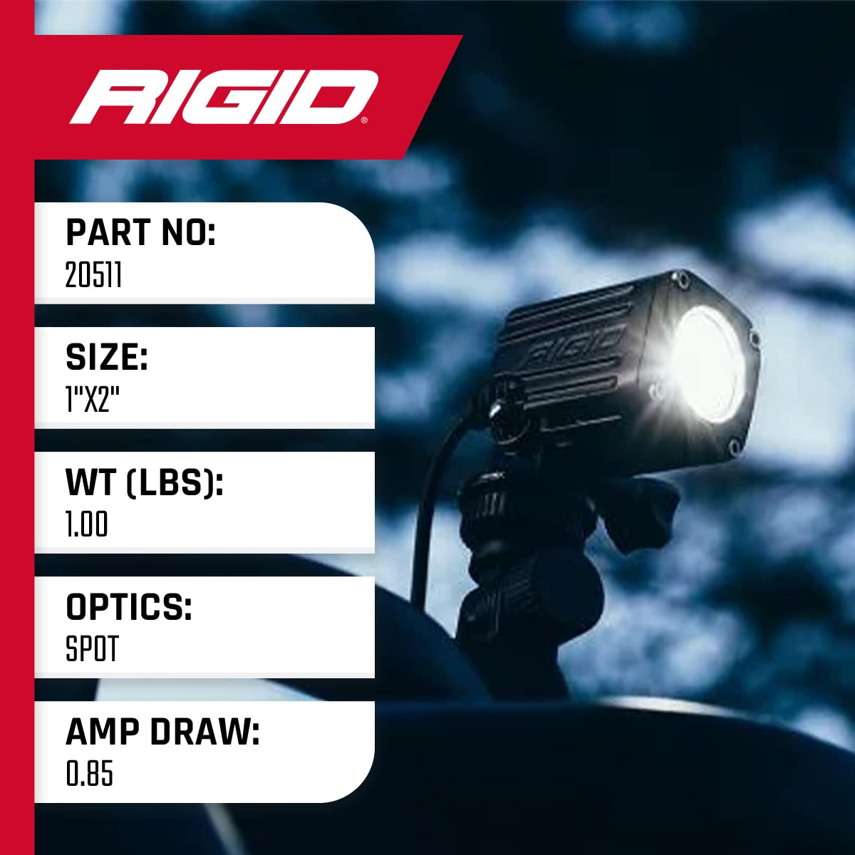 Rigid Industries 20511 Black Led Spot Surface Mount (Ignite), Os