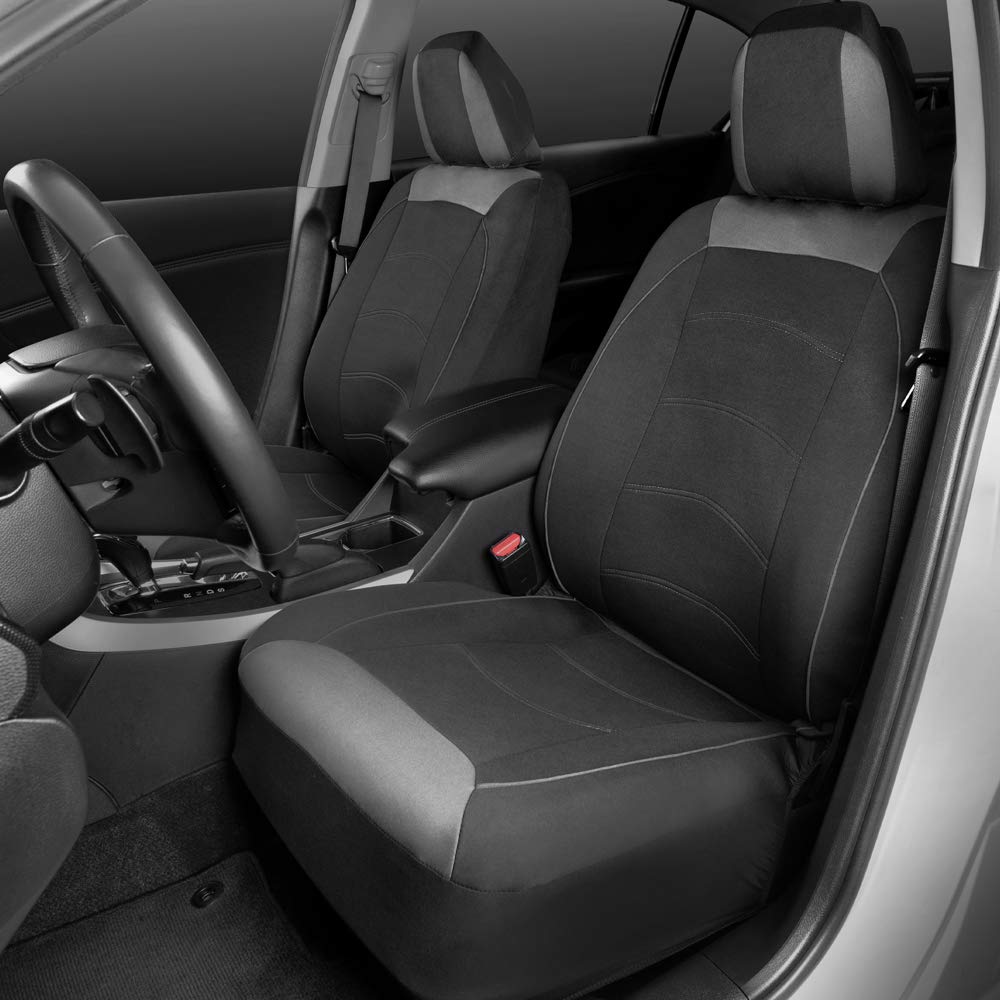 Motor Trend Two Tone Premium Front Seat Covers with Waterproof Rear Protector – with Extended Bench Side Coverage for Car, Truck, Van, and SUV