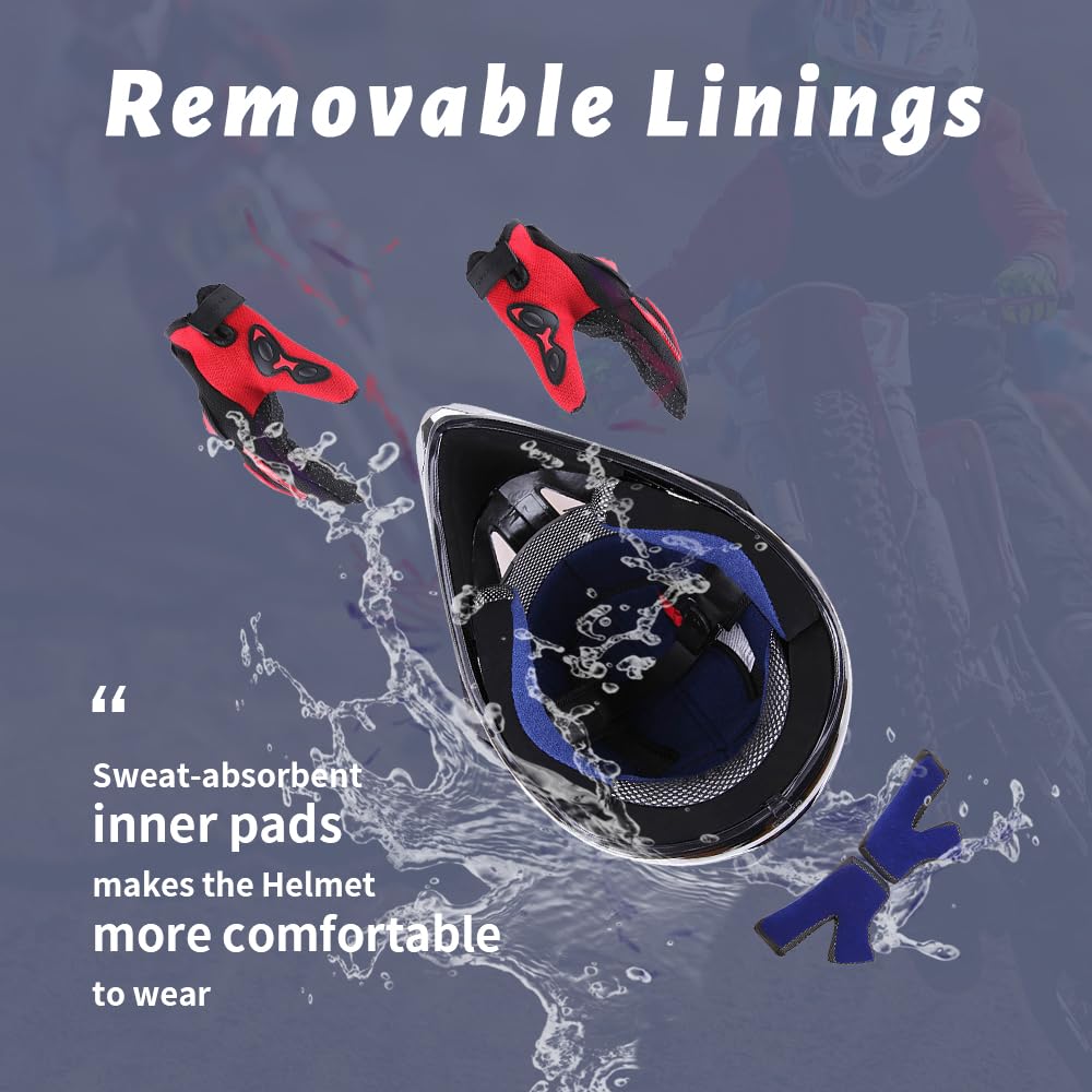 Oumurs Adult Atv Dirt Bike Helmet With Goggles Gloves & Mask Adjustable Sun Visor Motorcycle Adults Helmet Off-Road Motocross Do