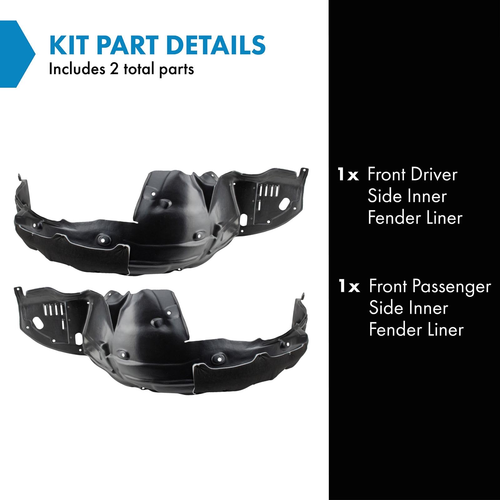 Trq Front Inner Fender Liner Set Compatible With 2008-2012 Honda Accord Ho1248138 Ho1249138