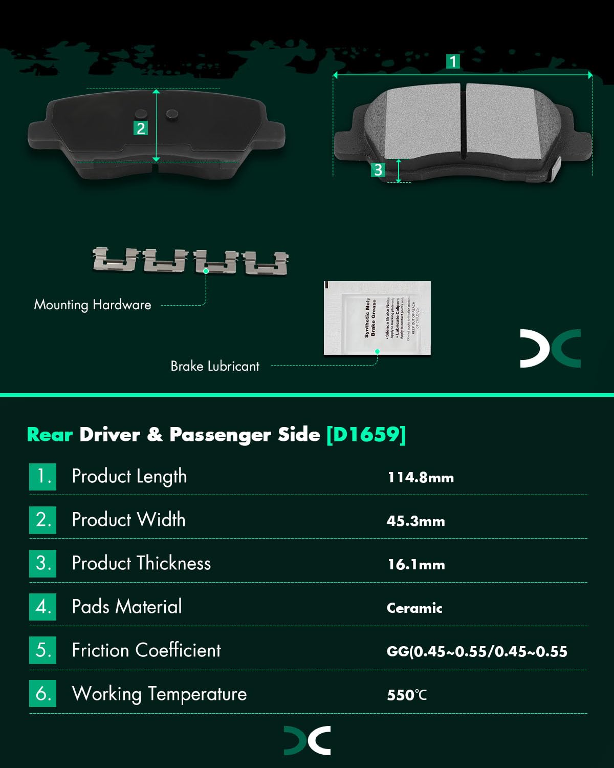 Scitoo Rear Disc Brake Pad Set 4Pcs W/Hardware Fit For Cadillac For Ats 2013-2018,For Cadillac For Cts 2014-2019