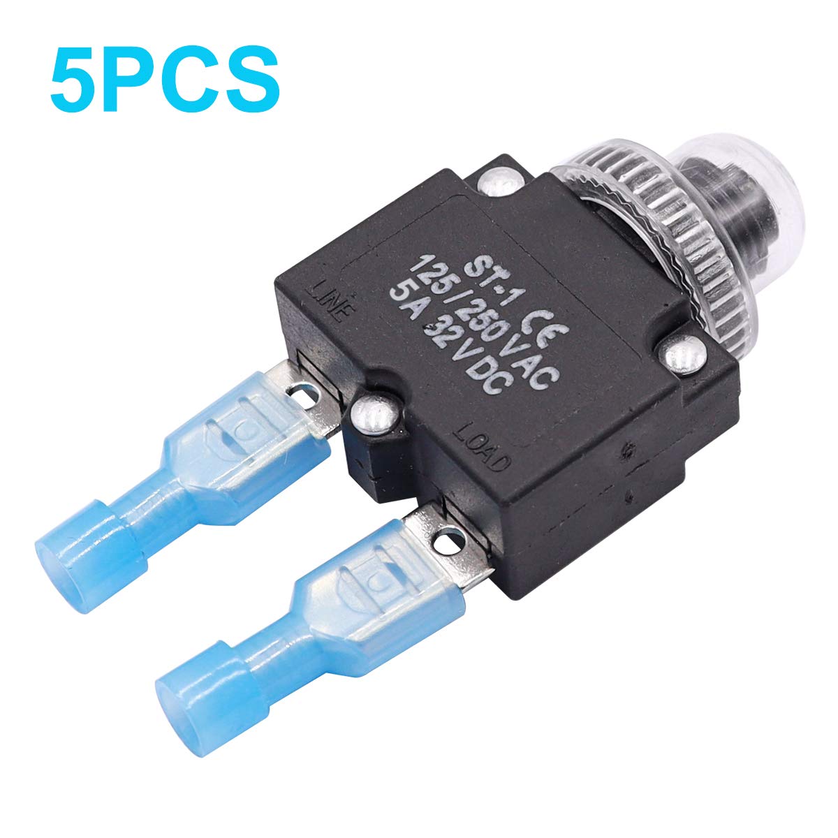 mxuteuk 5Pcs 5Amp Circuit Breakers Push Button Manual Reset 125/250V AC 32V DC,Overload Protector Switch Thermal Circuit Breaker