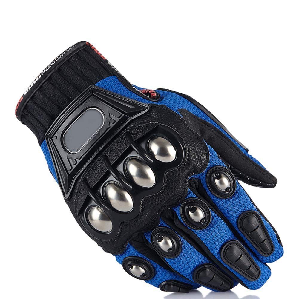Steel Outdoor Knuckle Motorcycle Motorbike Powersports Safety Gloves (Large, Blue)