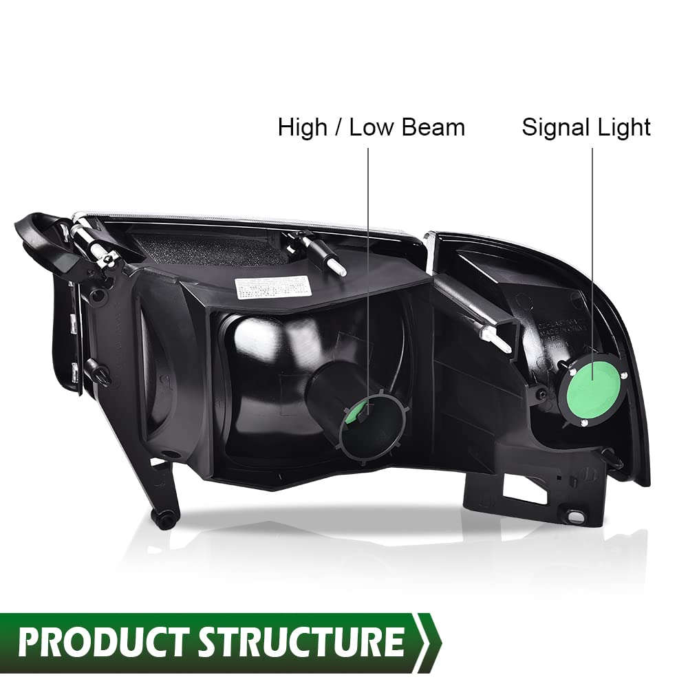 Grand Orange Headlights, Compatible With Dodge Ram 1500 2500 3500 1994 1995 1996 1997 1998 1999 2000 2001 2002 Clear Lens Chrome Housing Clear Reflector