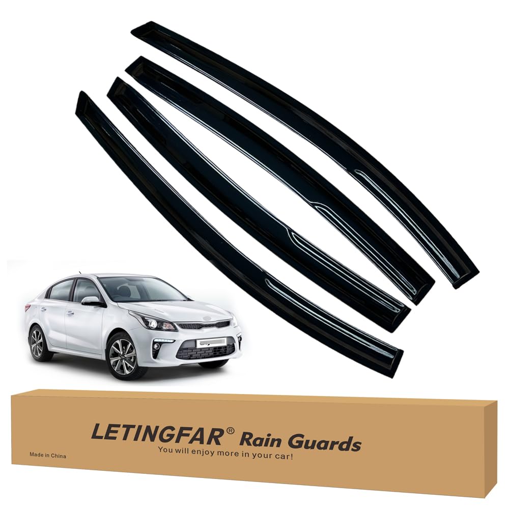 LETINGFAR Window Visors Rain Guards for Kia Rio 2012 2013 2014 2015 2016 2017 Accessories, Wind Deflectors Vent Shades for Kia R