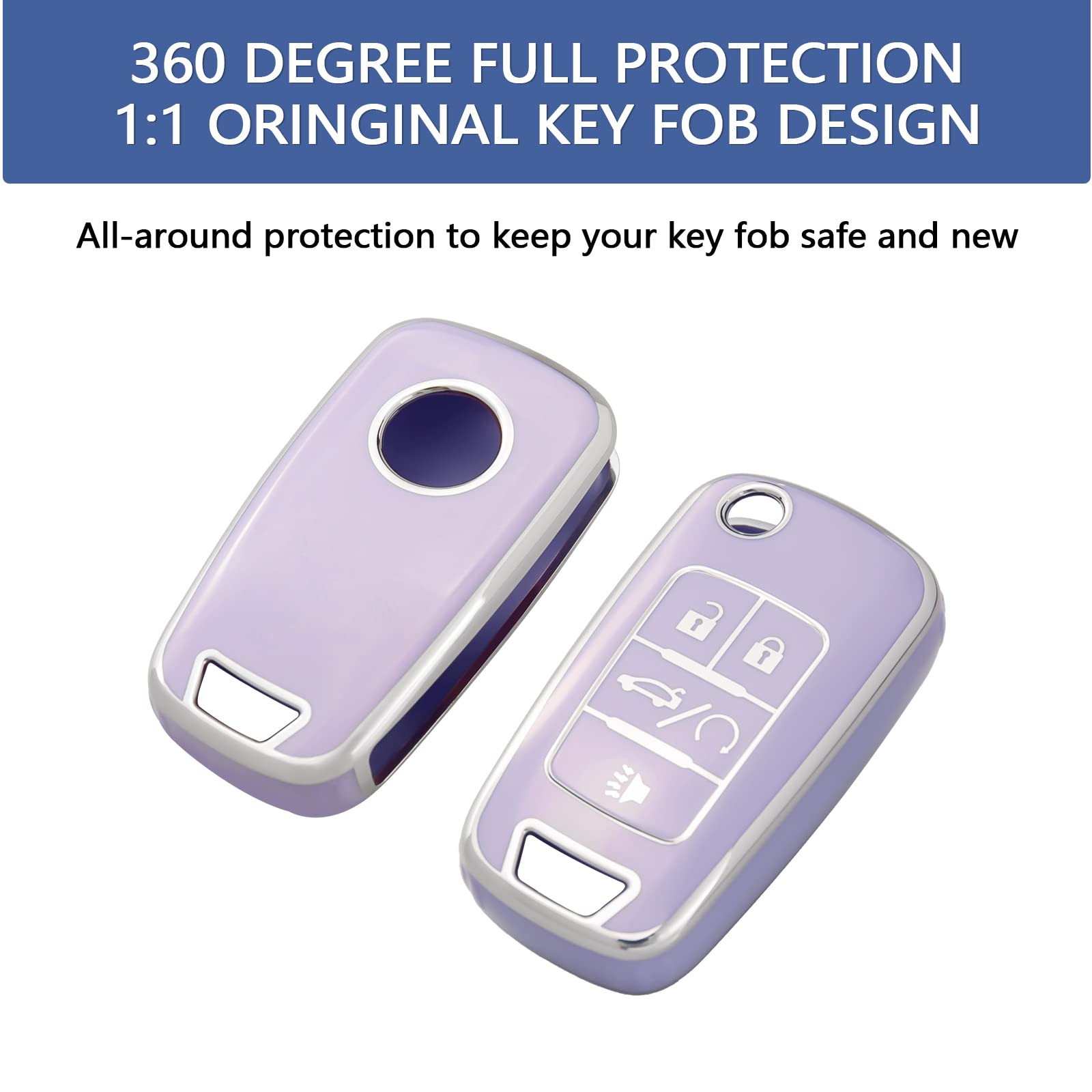 Offcurve For Chevy Key Fob Cover, Full Tpu Protective Key Case Fit For Chevrolet Chevy Gmc Buick Encore Terrain Malibu Camaro Cruze Impala Equinox Volt Spark Sonic Car Smart Key Accessories, Purple