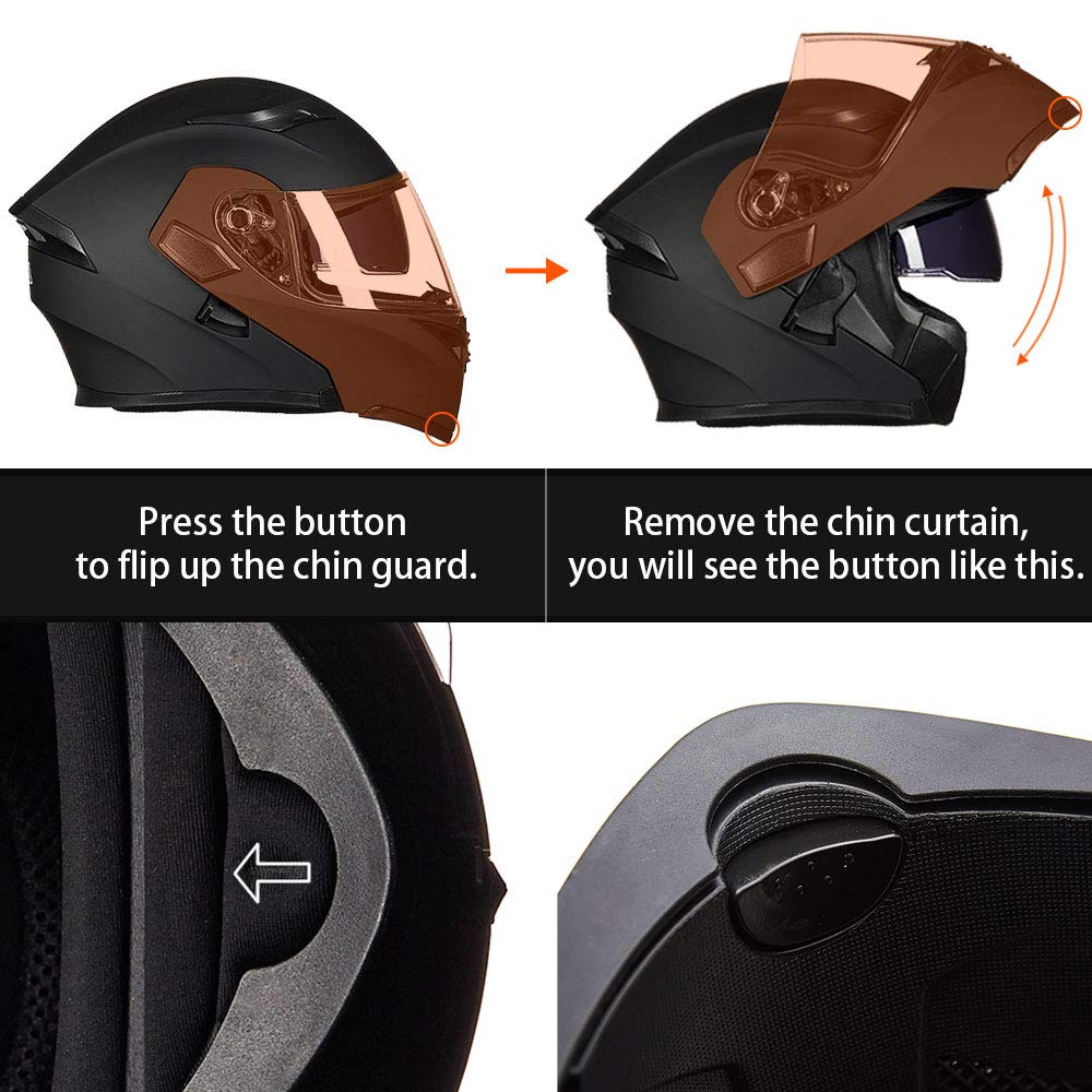 Ilm Motorcycle Dual Visor Flip Up Modular Full Face Helmet Dot 6 Colors Model 902 (Xl, Black Red)