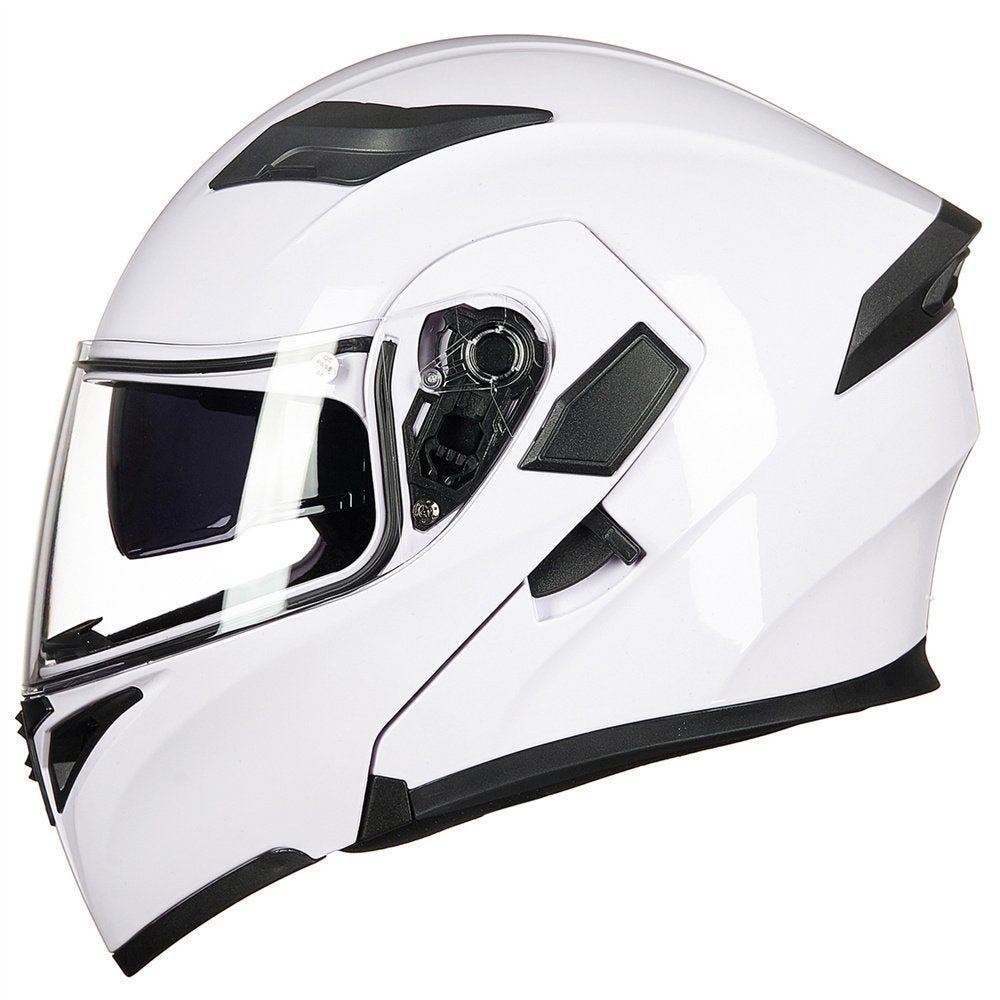 Ilm Motorcycle Dual Visor Flip Up Modular Full Face Helmet Dot 6 Colors Model 902 (L, White)