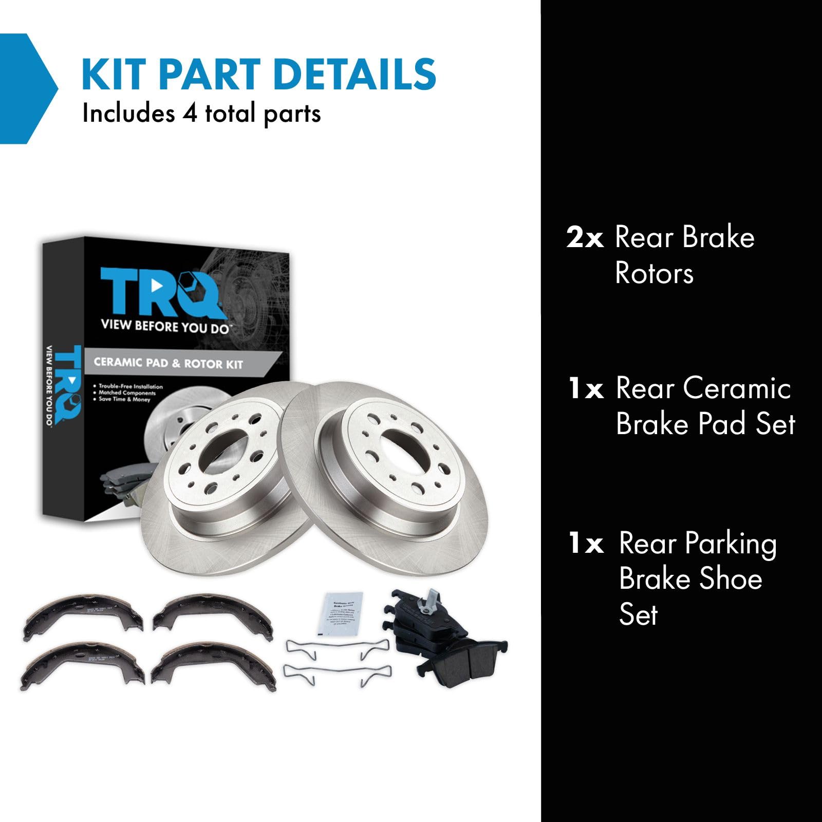 Trq Rear Brake Pad & Rotor Kit Brake Pads Brake Rotor Parking Brake Shoe Set Ceramic Compatible With 2009 Volvo S60 1999-2006 S8