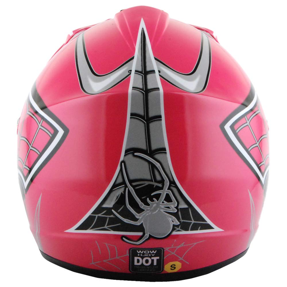 Wow Youth Motocross Helmet Bmx Mx Atv Dirt Bike Helmet Spider Web Pink + Goggles + Martian Skull Pink Glove Bundle