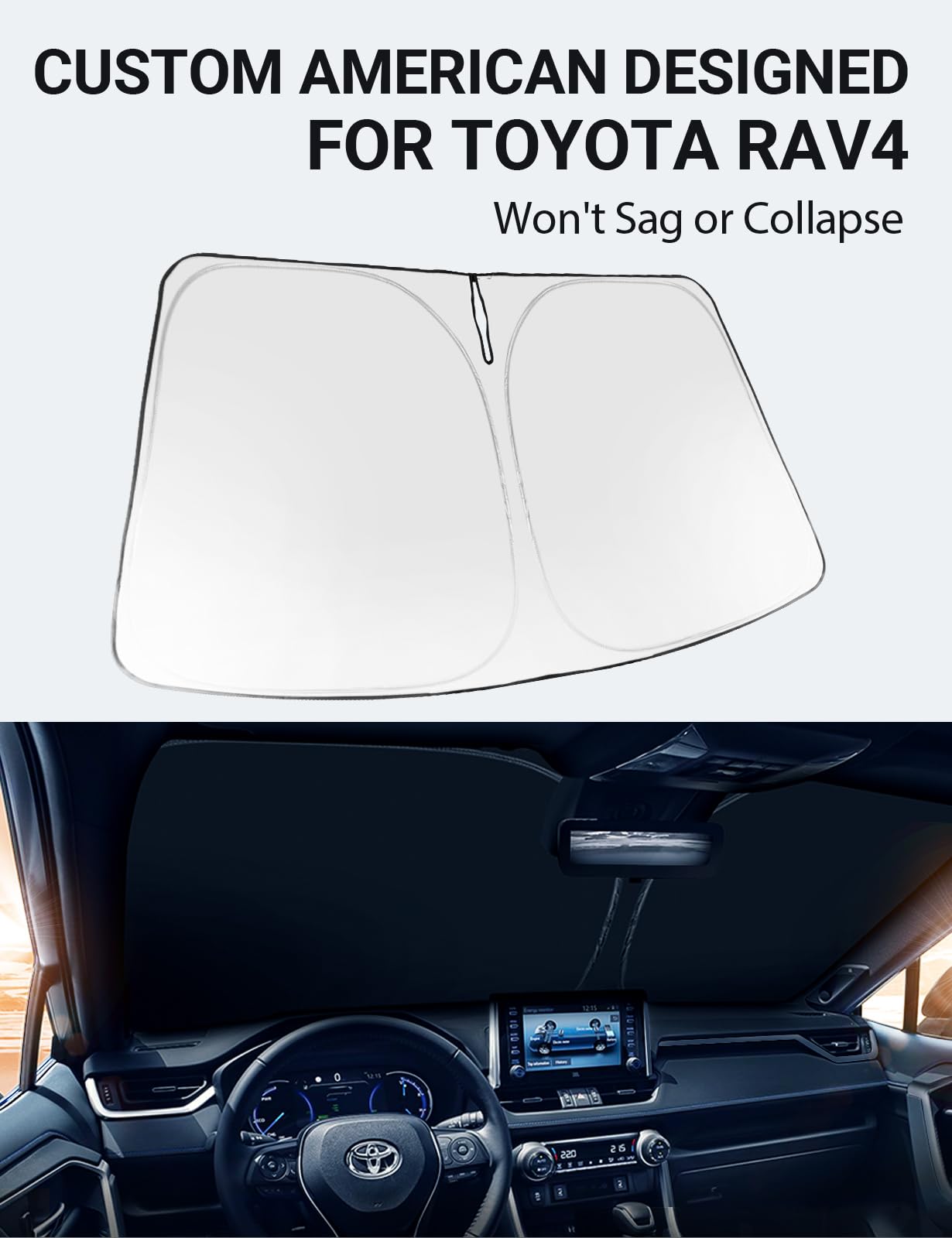 Proadsy Silver Foldable Windshield Sun Shade for 2019-2025 Toyota RAV4 SUV - Custom Fit Sunshade Protector Accessories